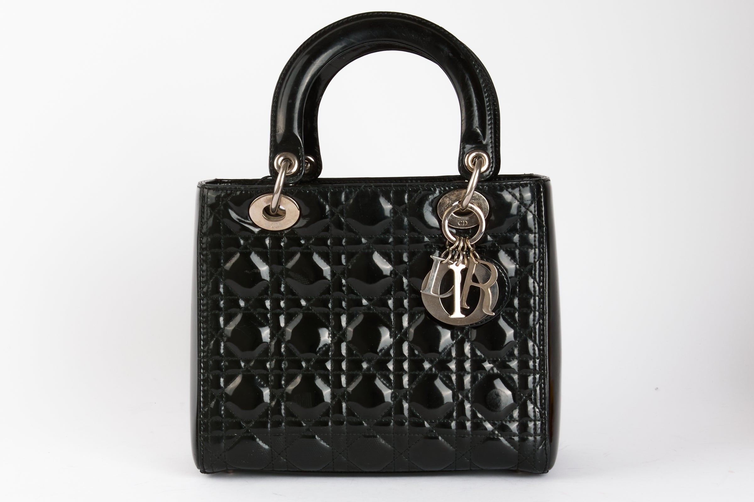 DIOR - Lady Dior Black Patent Leather Handbag