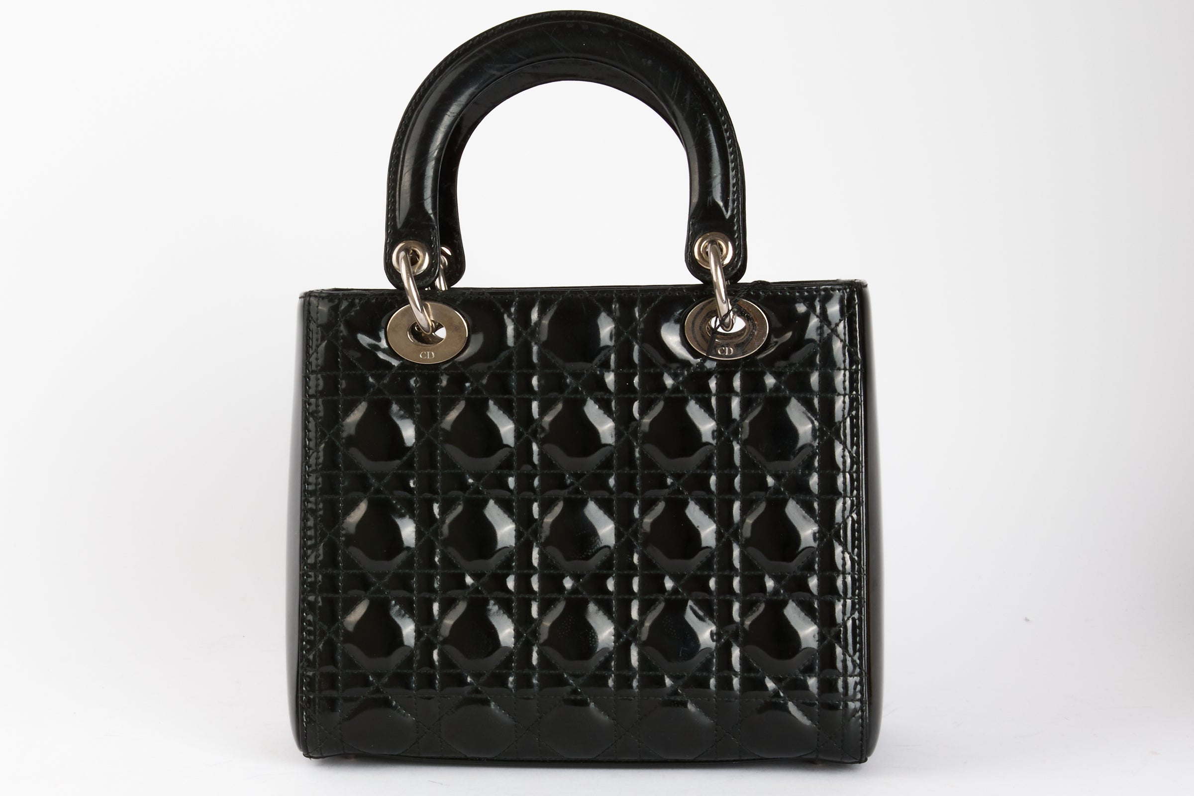 DIOR - Lady Dior Black Patent Leather Handbag