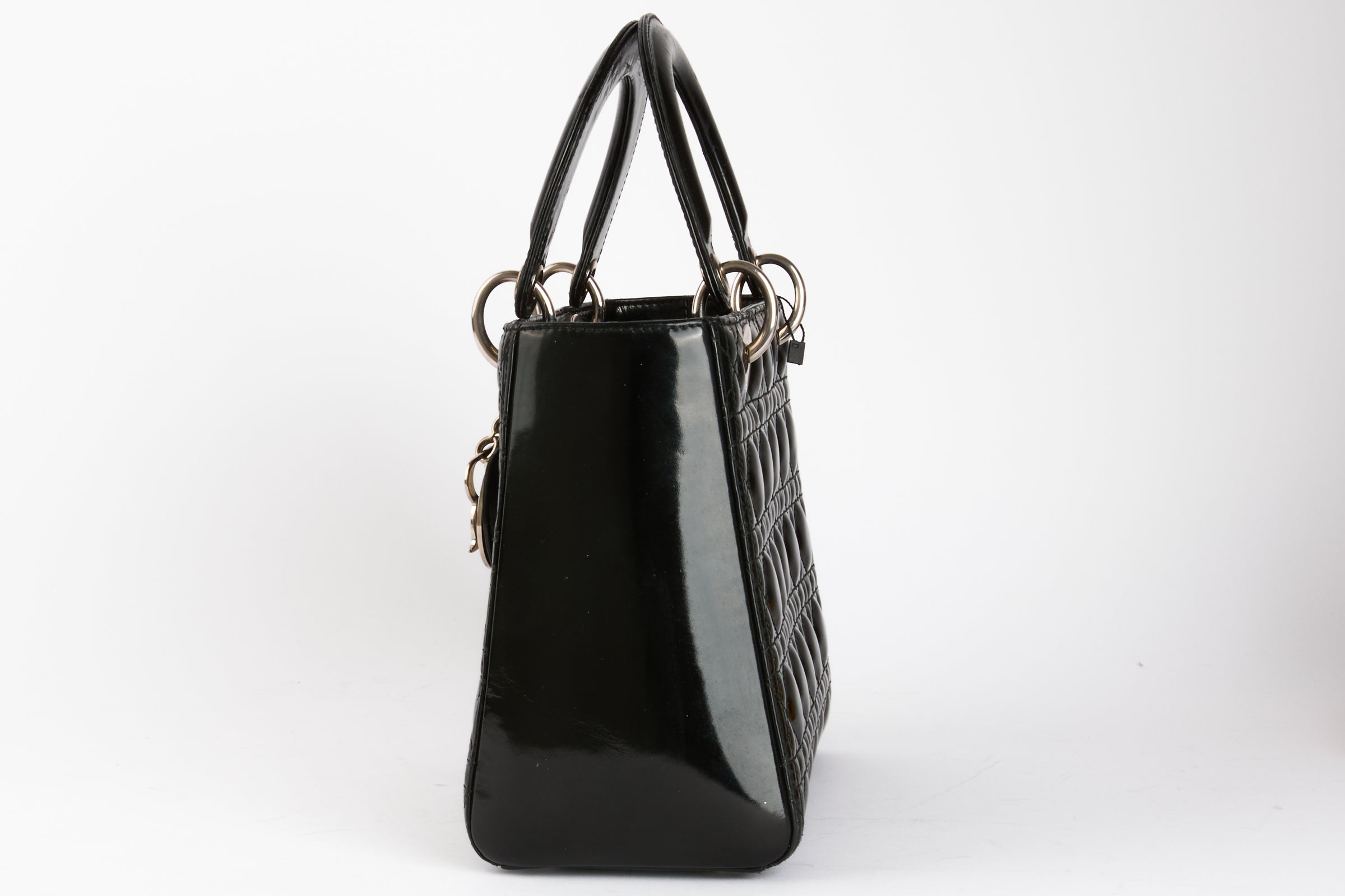 DIOR - Lady Dior Black Patent Leather Handbag