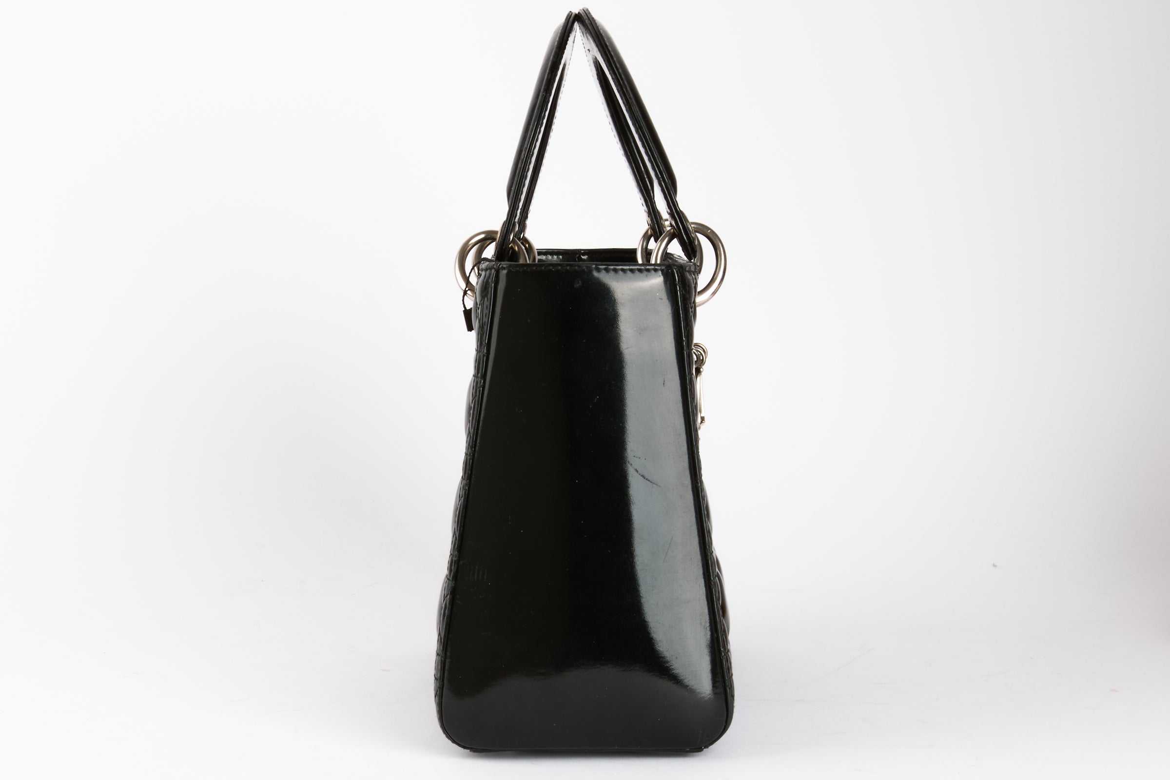 DIOR - Lady Dior Black Patent Leather Handbag