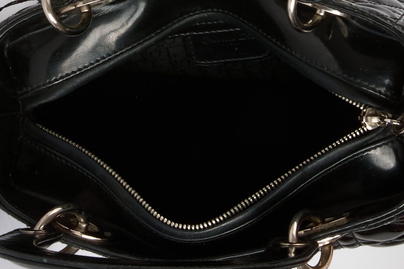 DIOR - Lady Dior Black Patent Leather Handbag