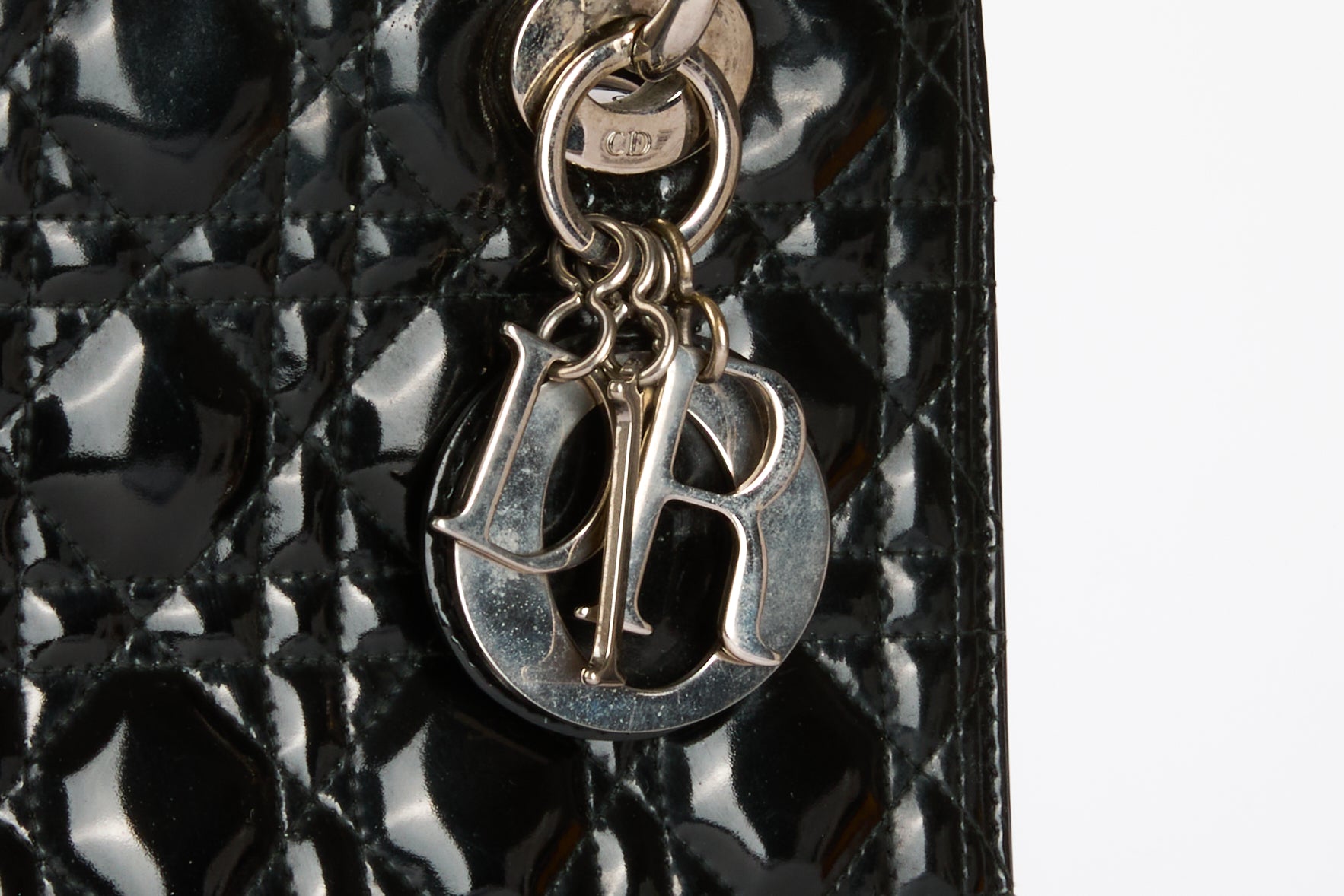 DIOR - Lady Dior Black Patent Leather Handbag