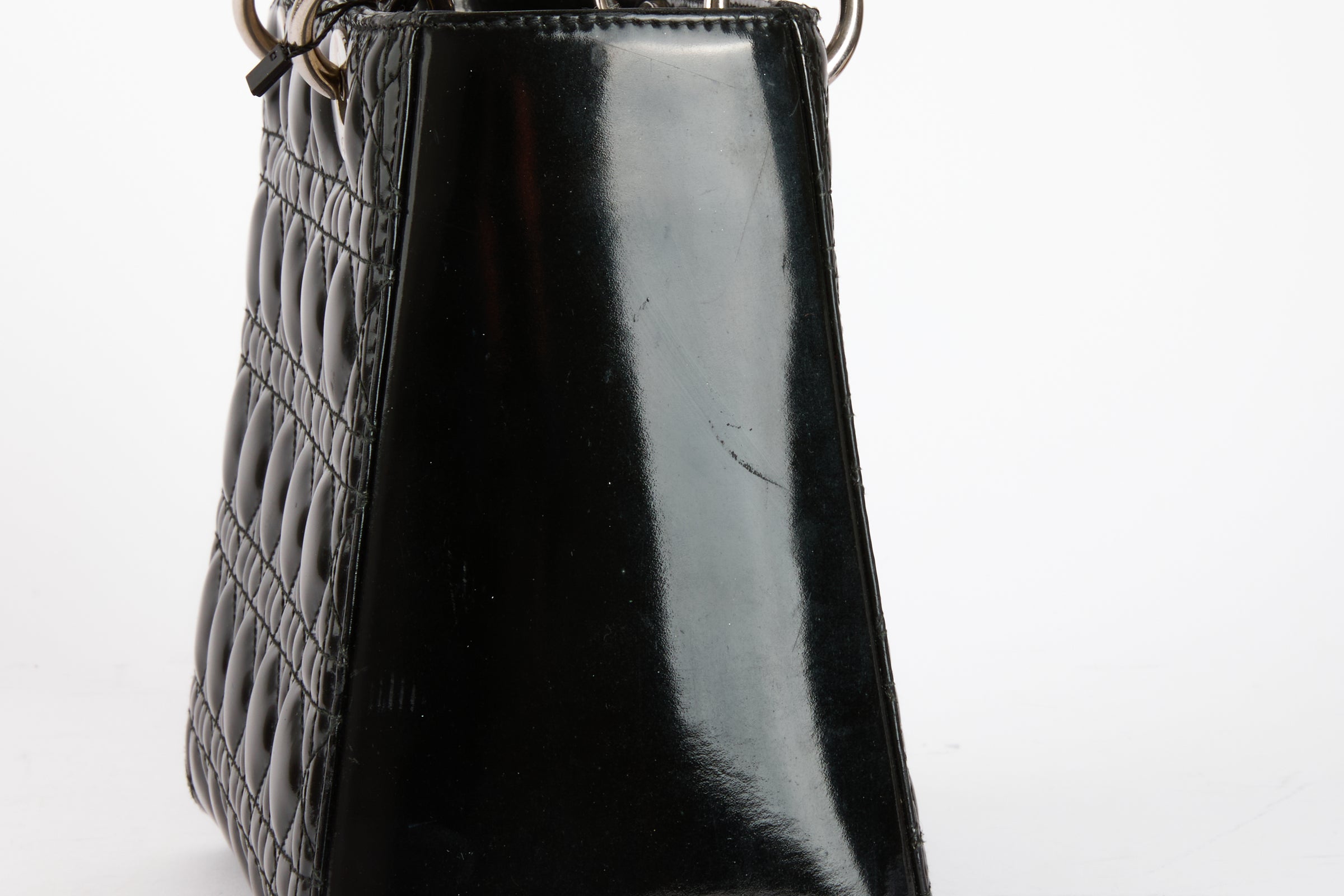 DIOR - Lady Dior Black Patent Leather Handbag
