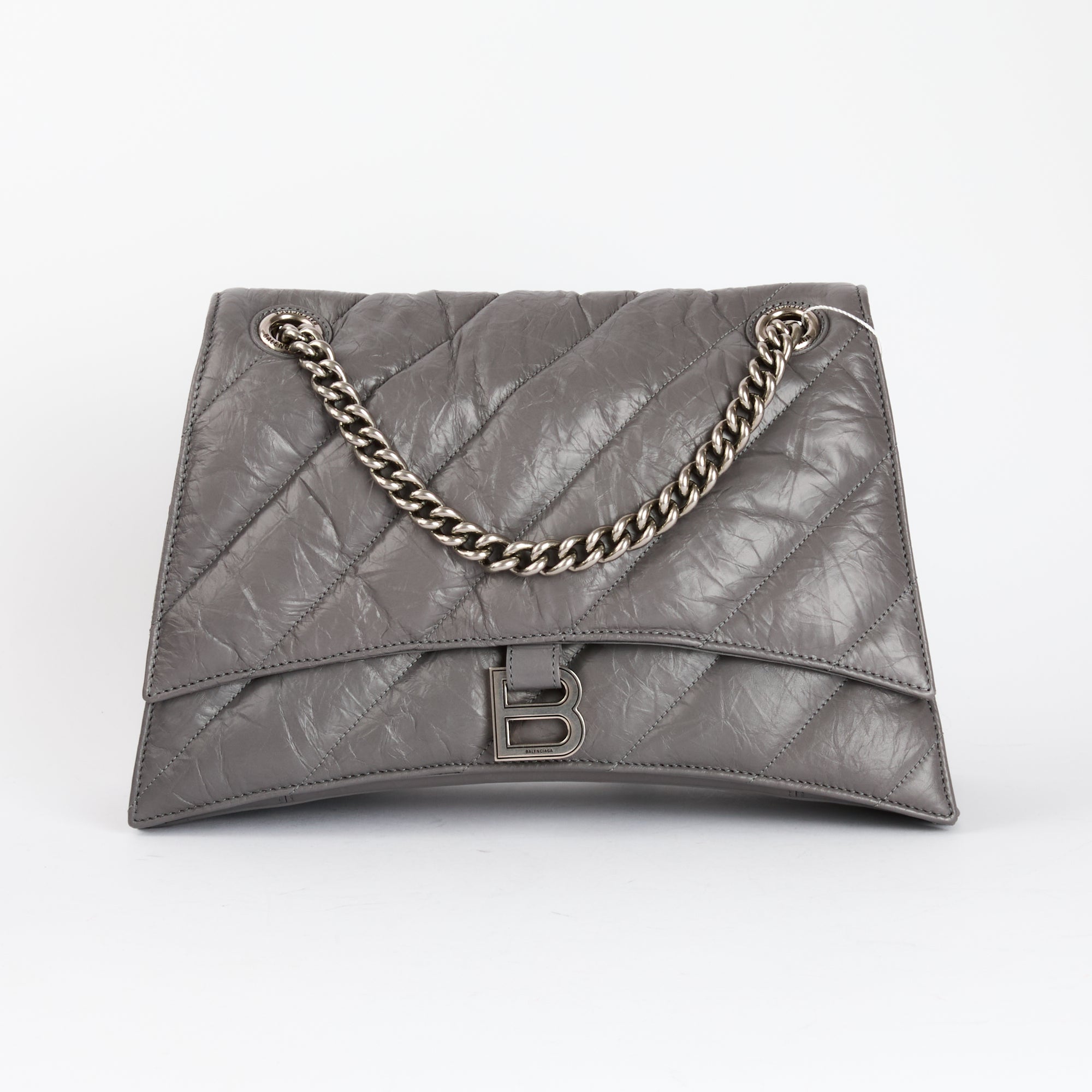 BALENCIAGA - Crush Medium shoulder bag with gray chain leather - Handbag 