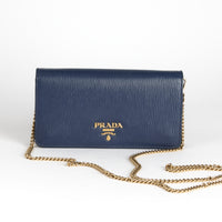 PRADA - Sac bandoulière Wallet on Chain en Cuir Bleu marine - Hand Bag