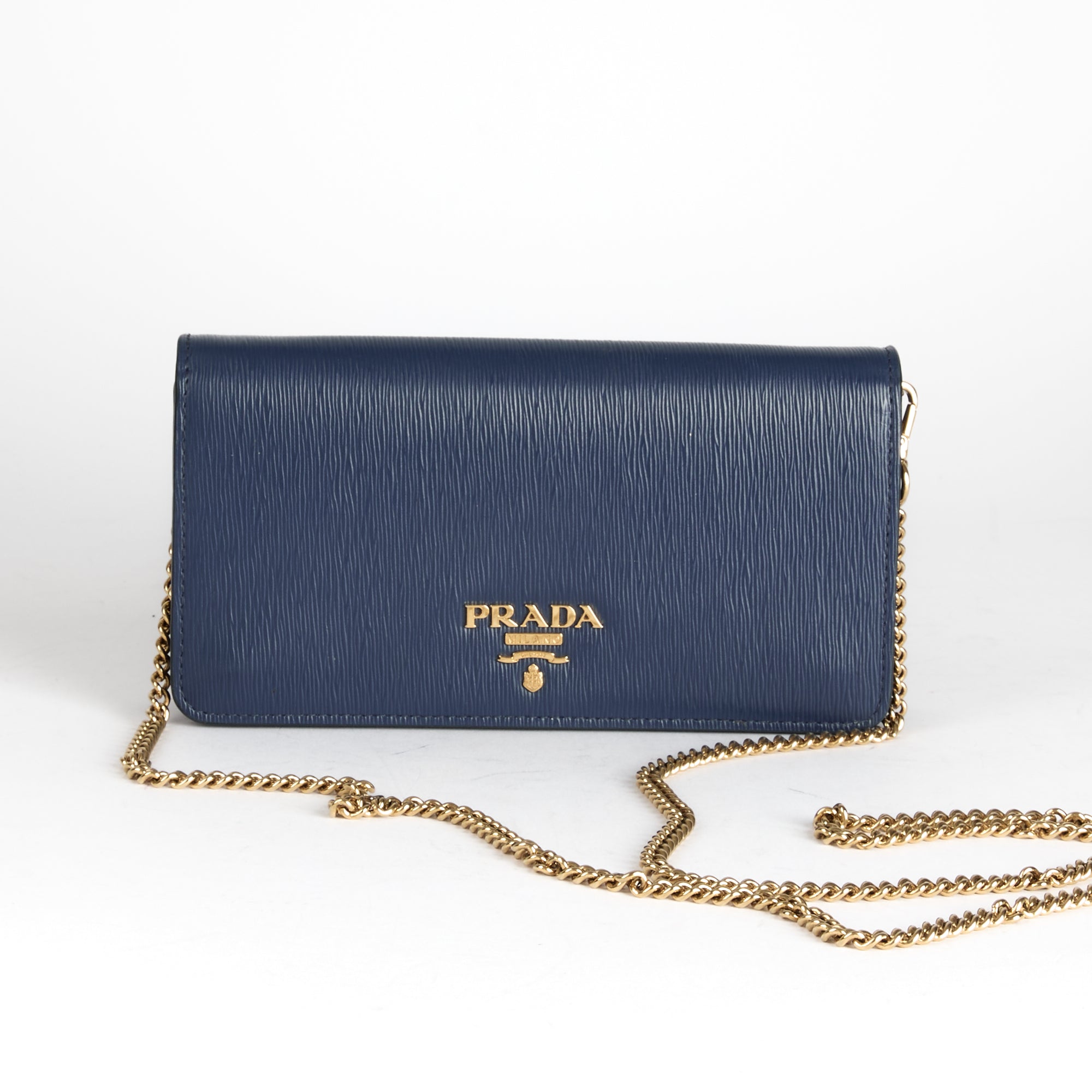 PRADA - Sac bandoulière Wallet on Chain en Cuir Bleu marine - Hand Bag