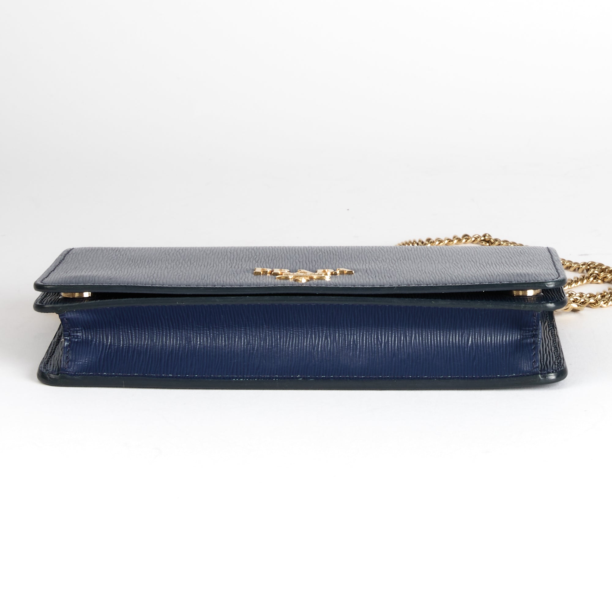 PRADA - Sac bandoulière Wallet on Chain en Cuir Bleu marine - Hand Bag