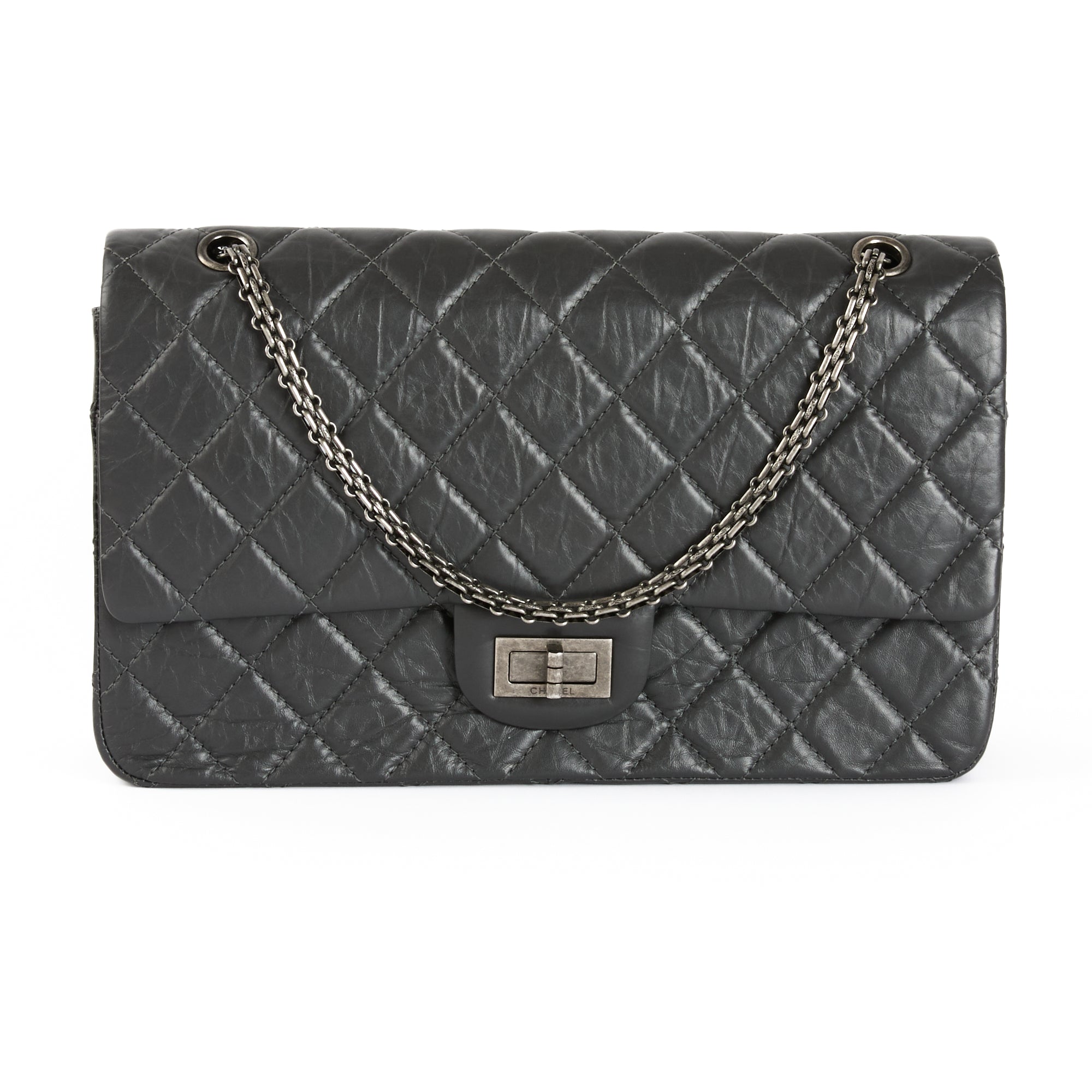 CHANEL - Sac bandoulière Jumbo 2.55 cuir gris - Hand Bag