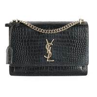 SAINT LAURENT - Sac à main Sunset cuir Embossé Crocodile noir - Hand Bag