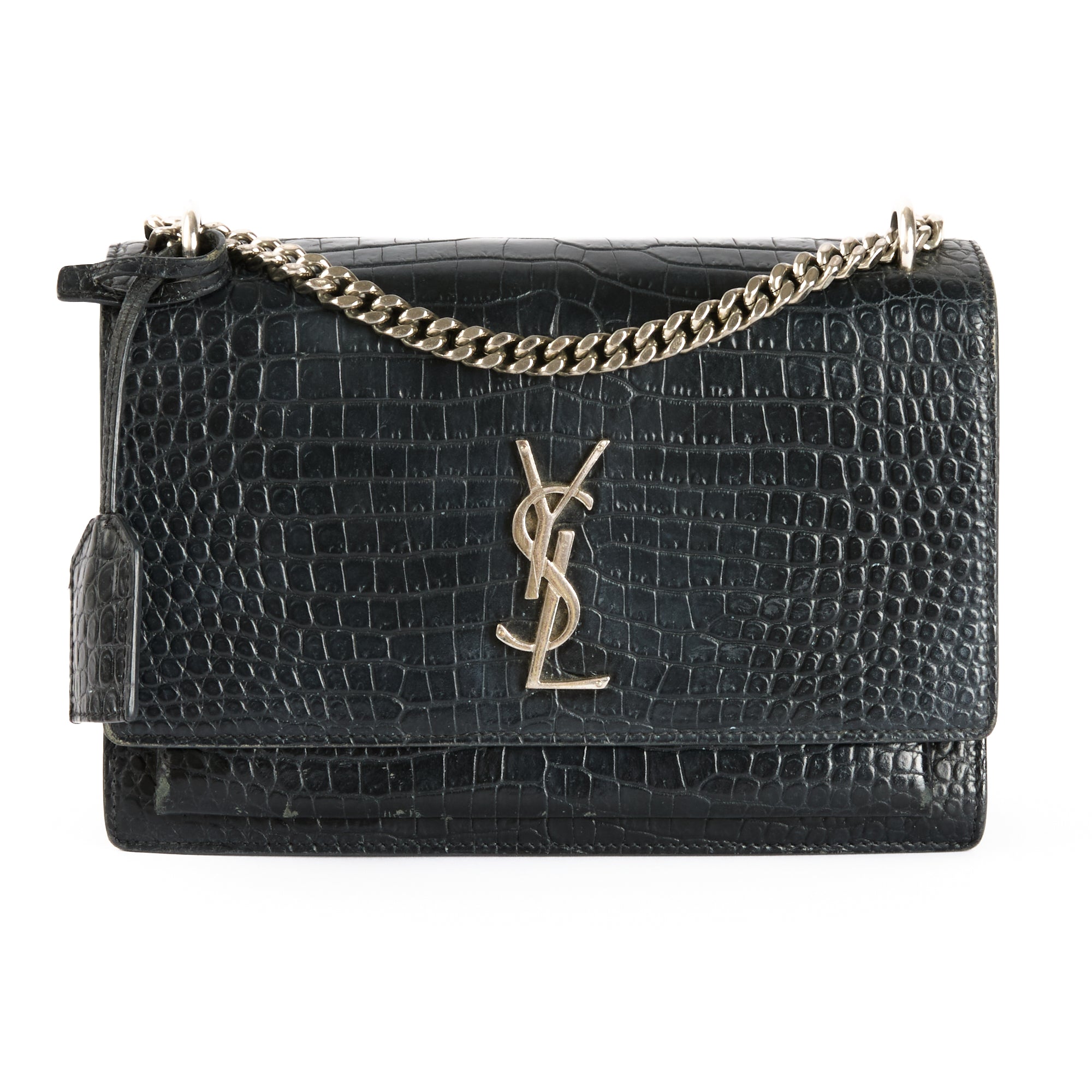 SAINT LAURENT - Sac à main Sunset cuir Embossé Crocodile noir - Hand Bag