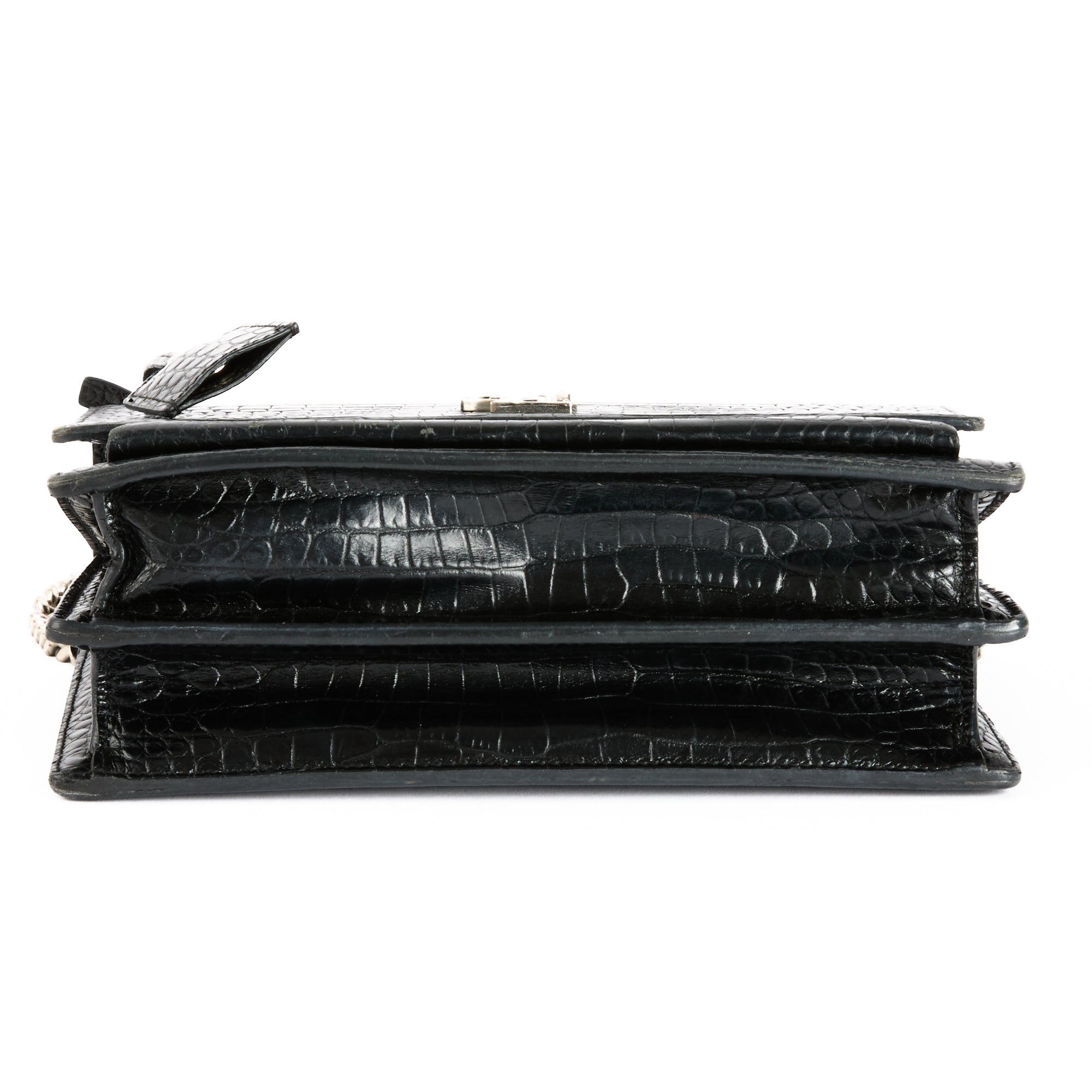 SAINT LAURENT - Sac à main Sunset cuir Embossé Crocodile noir - Hand Bag