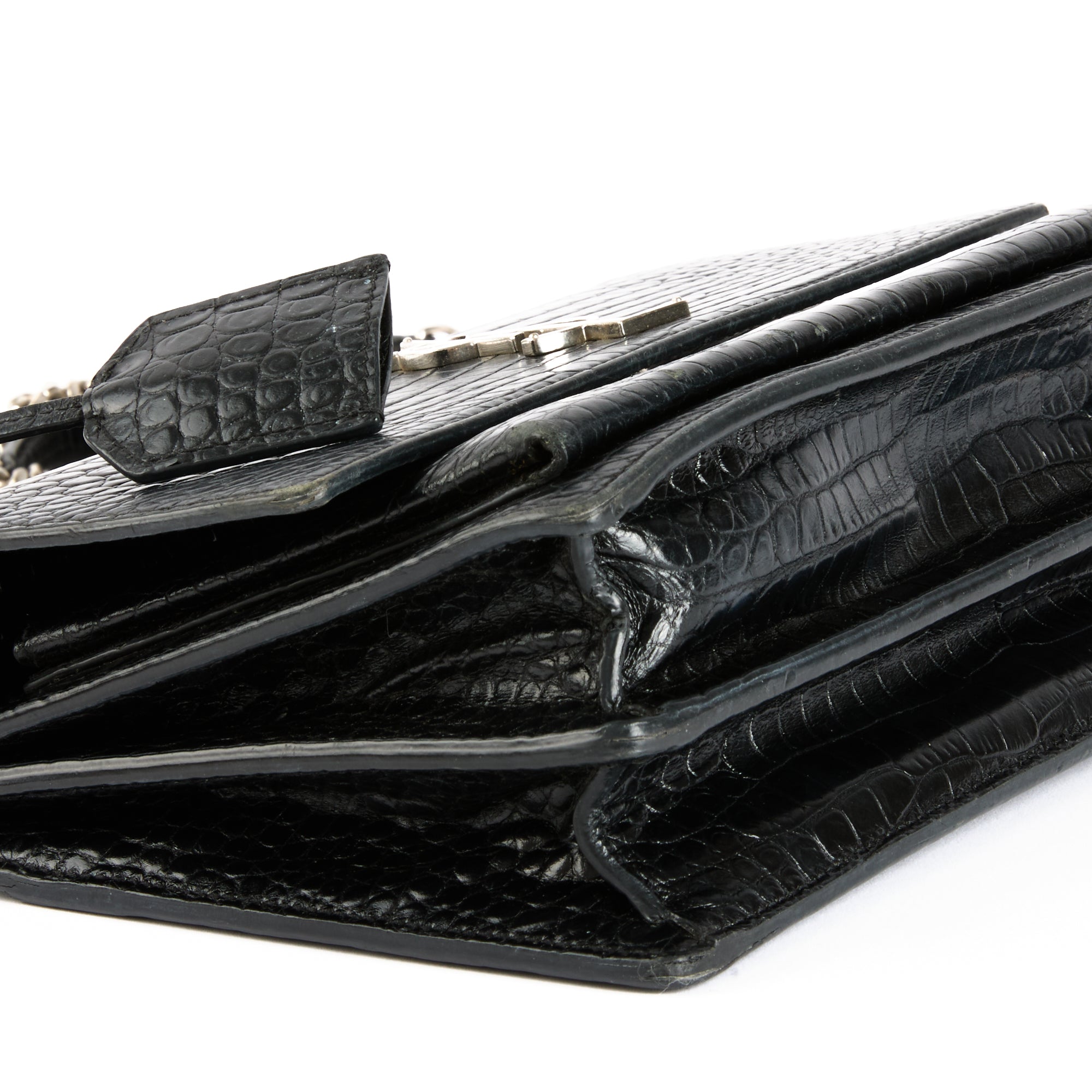 SAINT LAURENT - Sac à main Sunset cuir Embossé Crocodile noir - Hand Bag