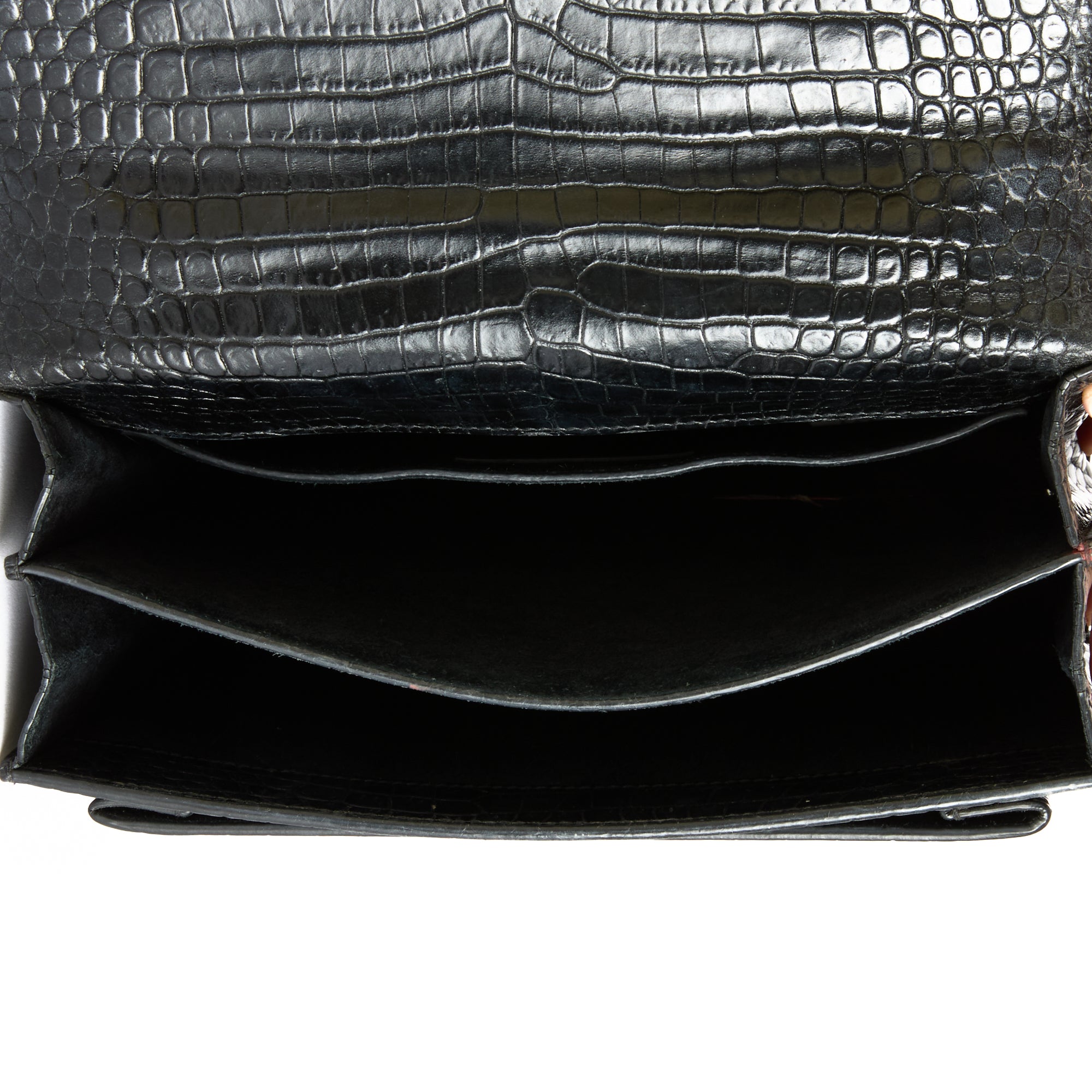 SAINT LAURENT - Sac à main Sunset cuir Embossé Crocodile noir - Hand Bag