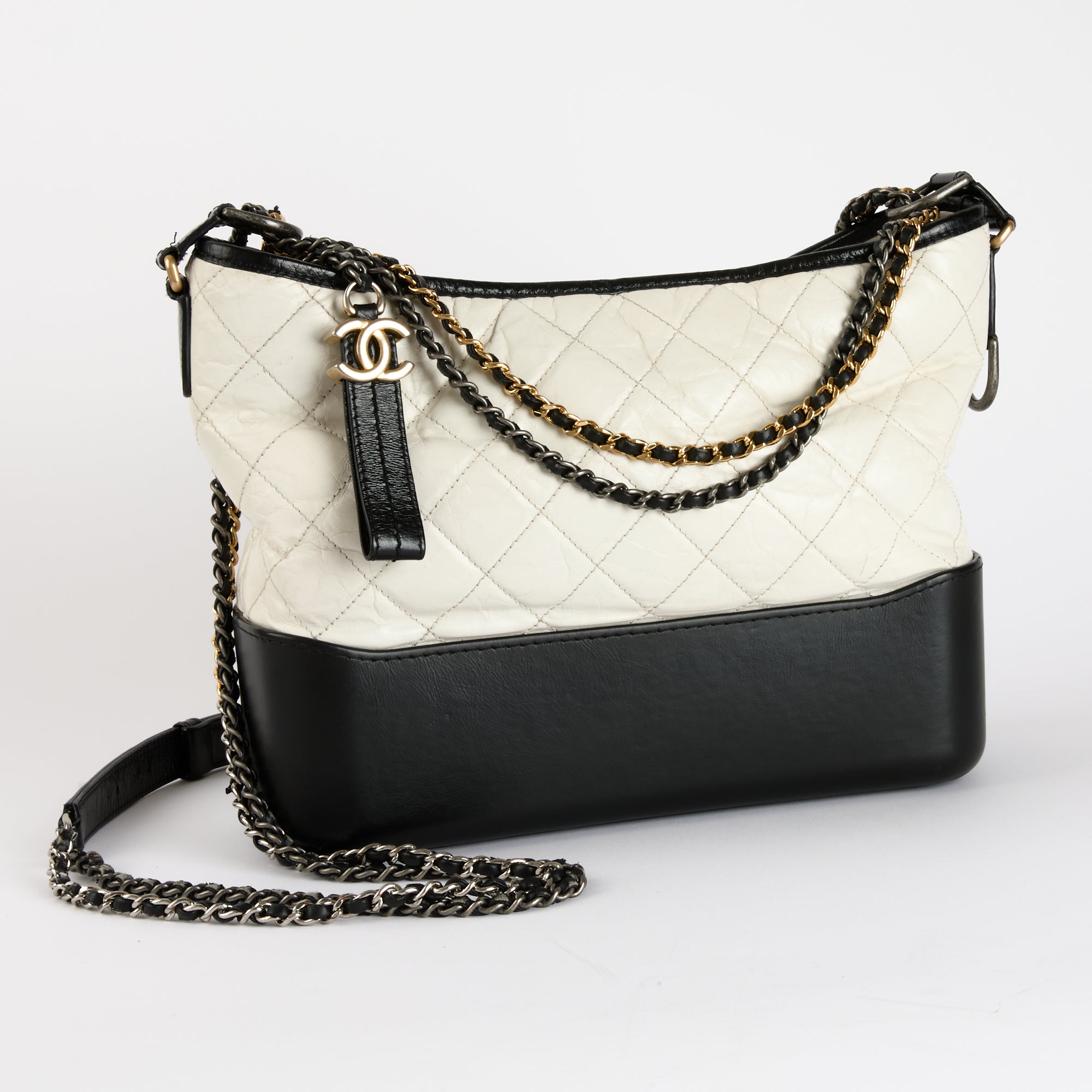 CHANEL - Sac bandoulière Gabrielle GM cuir blanc noir - Hand bag