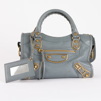 BALENCIAGA - Sac bandoulière Mini City Edge Metallic en cuir gris - Hand Bag