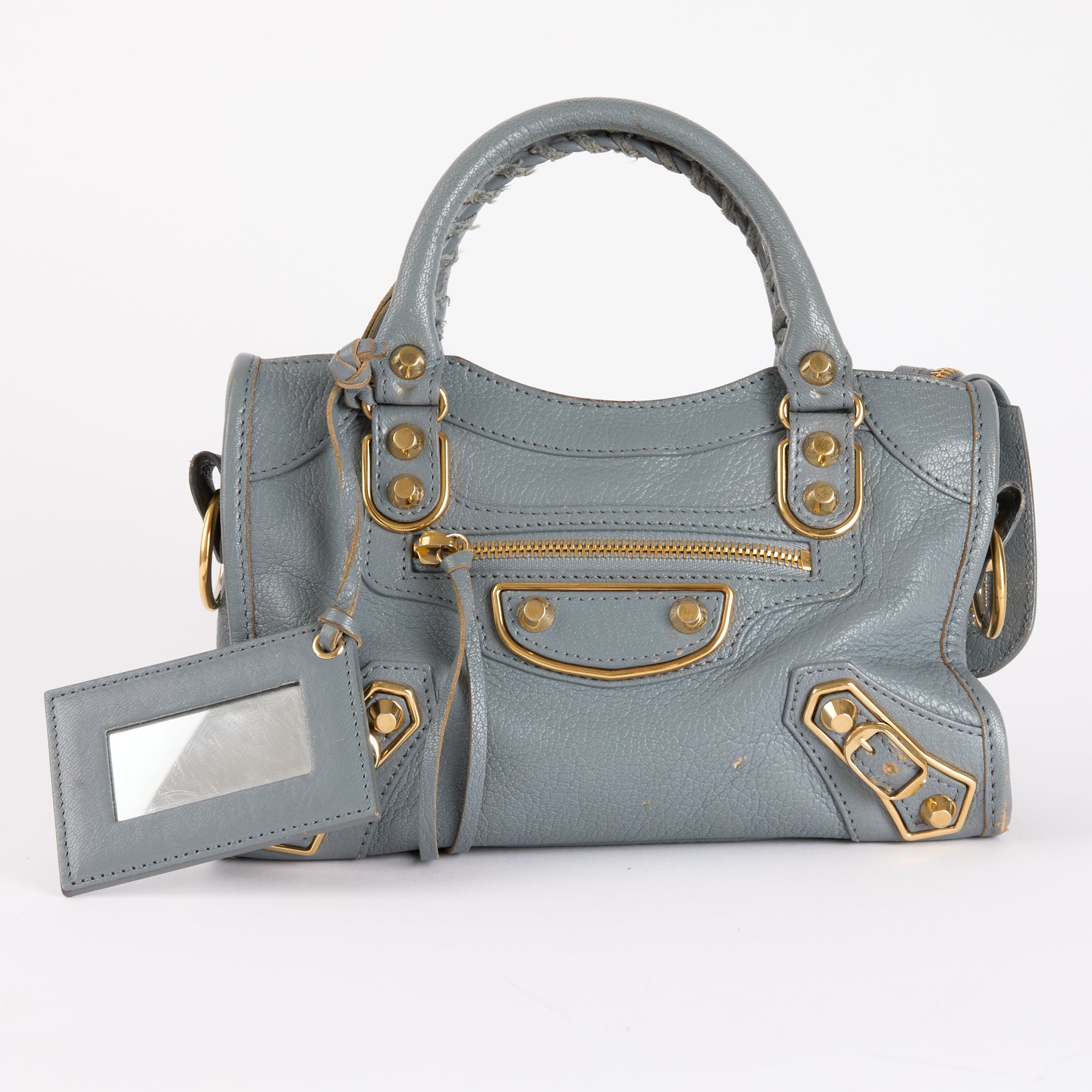 BALENCIAGA - Sac bandoulière Mini City Edge Metallic en cuir gris - Hand Bag