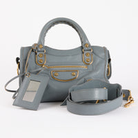 BALENCIAGA - Sac bandoulière Mini City Edge Metallic en cuir gris - Hand Bag