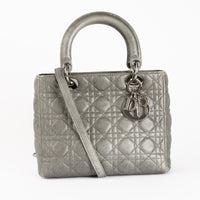 DIOR - Lady Dior Medium Gray Bag - Hand Bag