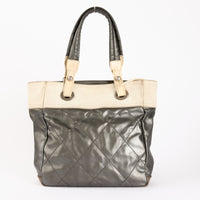 CHANEL - Biarritz small tote bag in silver canvas and leather - Handbag