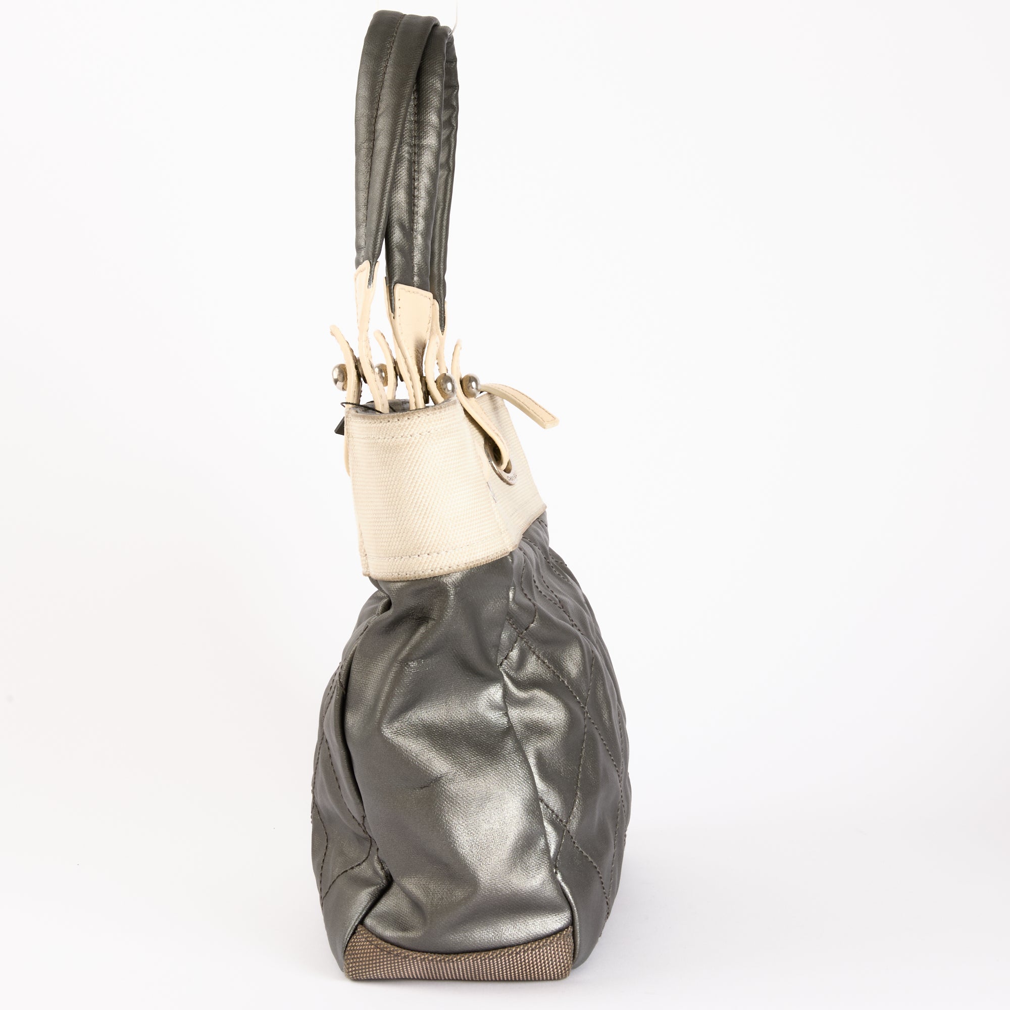 CHANEL - Biarritz small tote bag in silver canvas and leather - Handbag