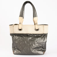 CHANEL - Biarritz small tote bag in silver canvas and leather - Handbag