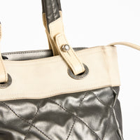 CHANEL - Biarritz small tote bag in silver canvas and leather - Handbag