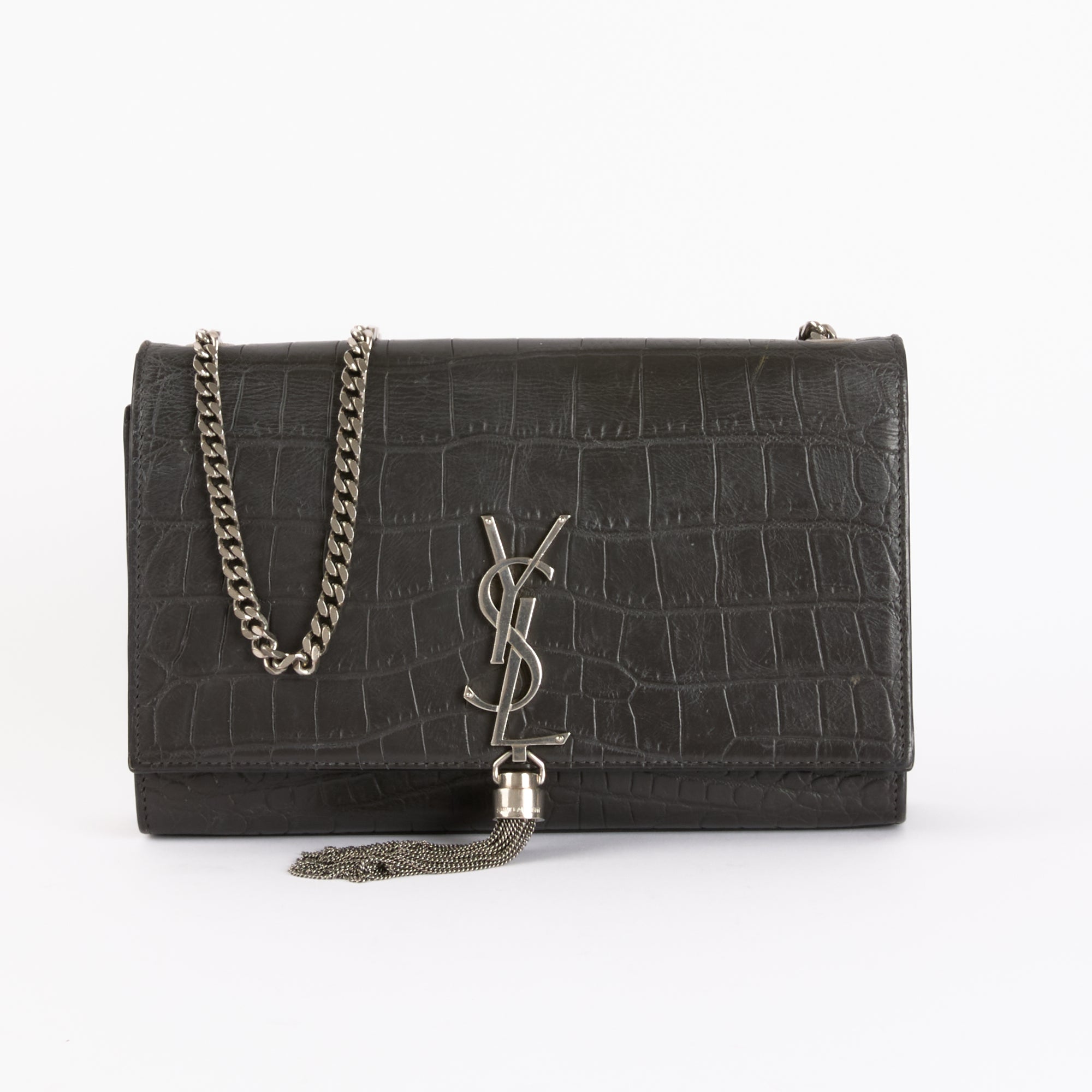 SAINT LAURENT - Sac Bandoulière Kate embossé gris - Hand Bag