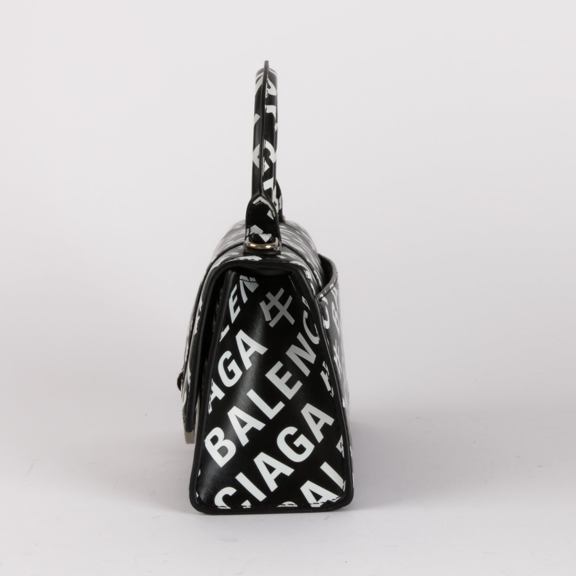 BALENCIAGA - Small Hourglass Handbag in Black and White - Hand Bag