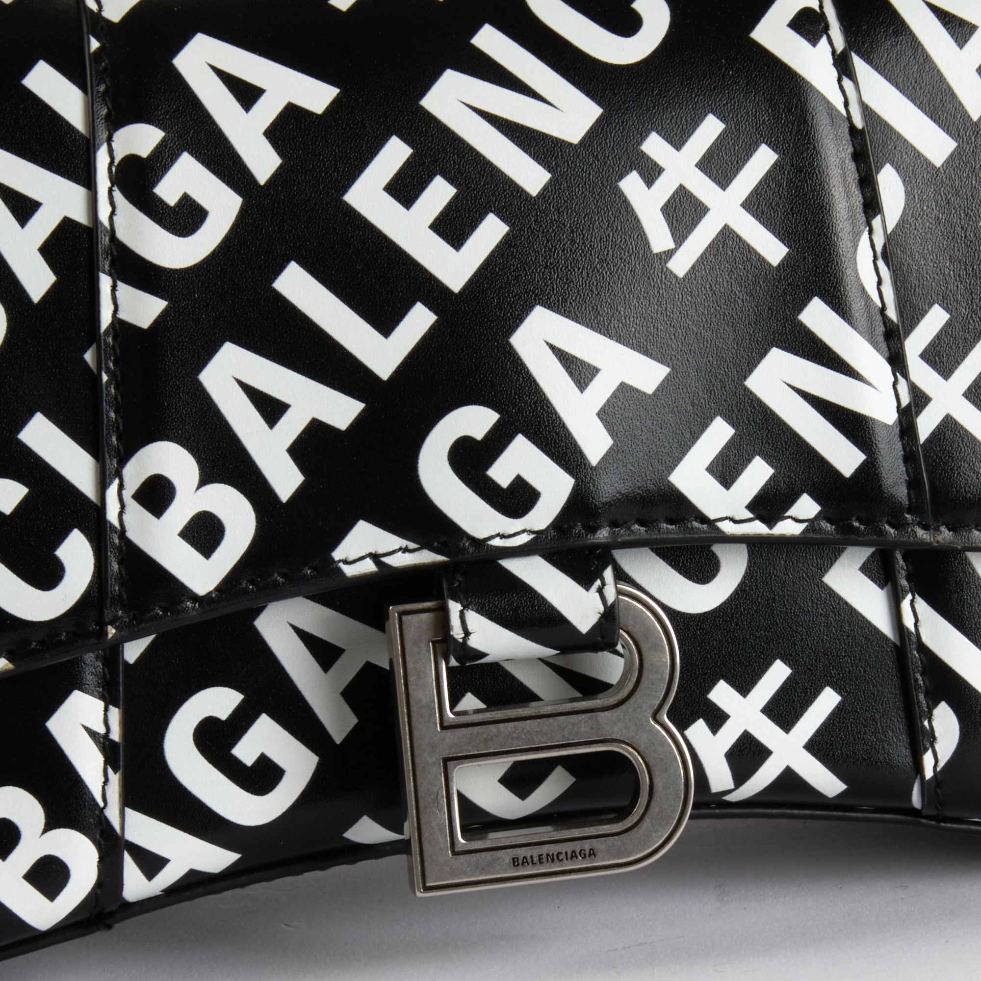 BALENCIAGA - Small Hourglass Handbag in Black and White - Hand Bag