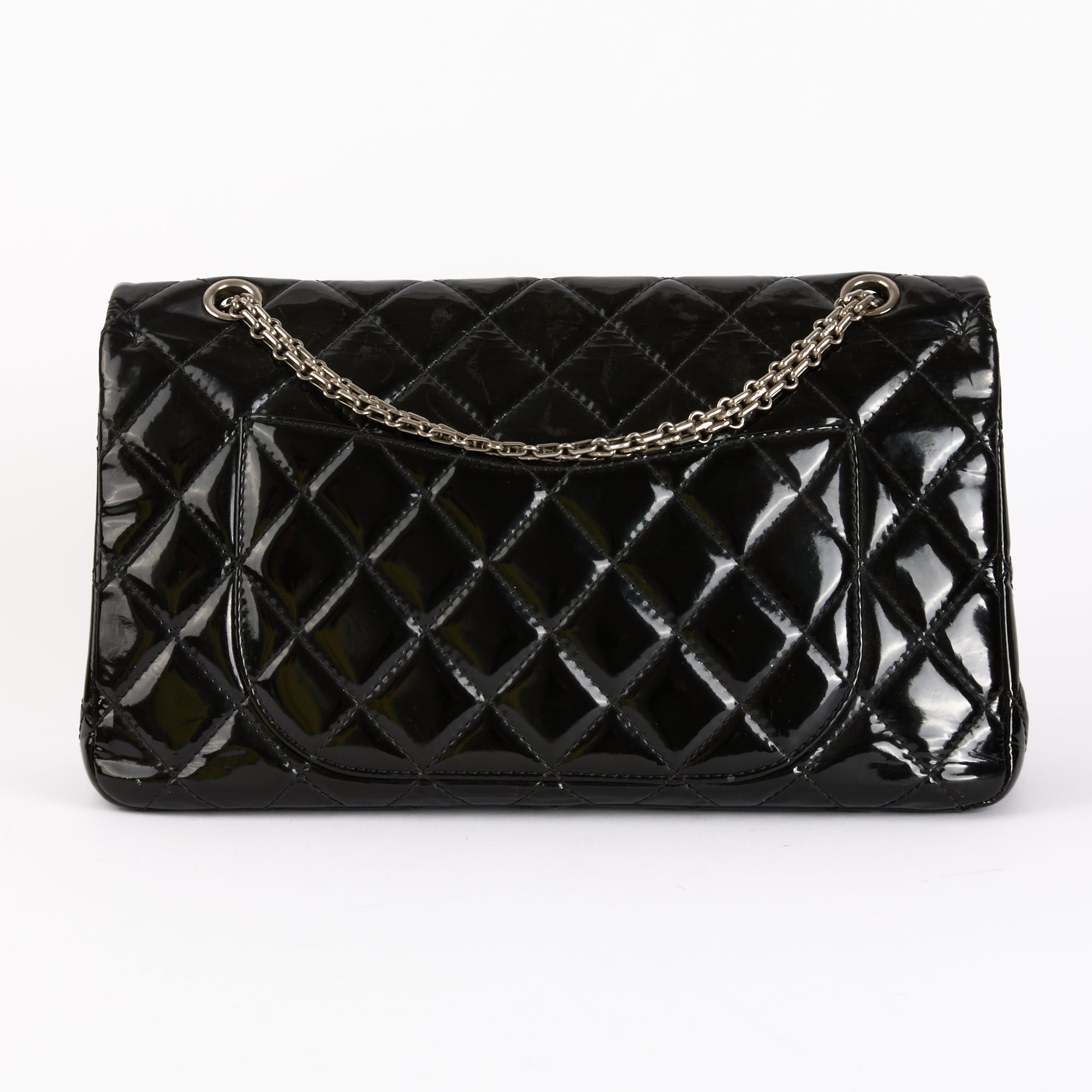 CHANEL - Sac à main 2.55 Jumbo cuir vernis noir - Hand Shoulder Bag