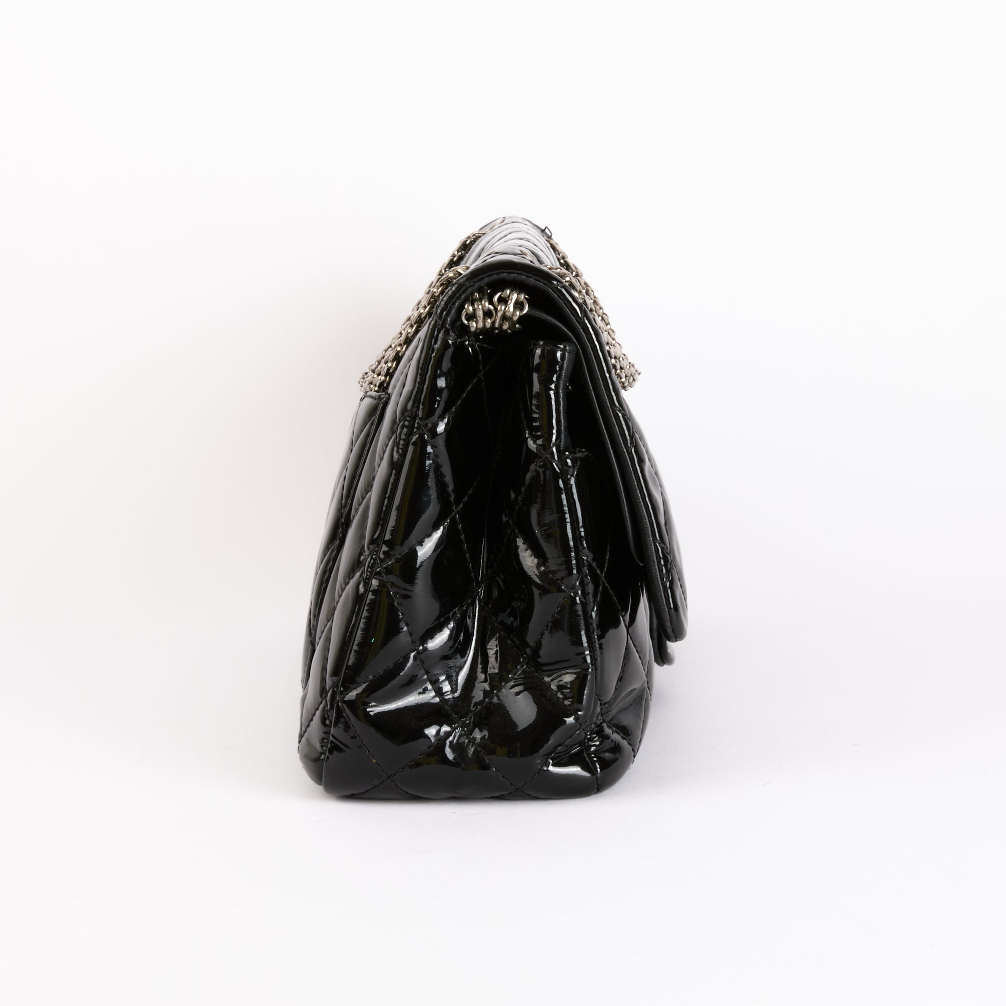 CHANEL - Sac à main 2.55 Jumbo cuir vernis noir - Hand Shoulder Bag