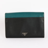 PRADA - Pochette Two Tone cuir Saffiano noir bleu - Clutch Pouch Bag
