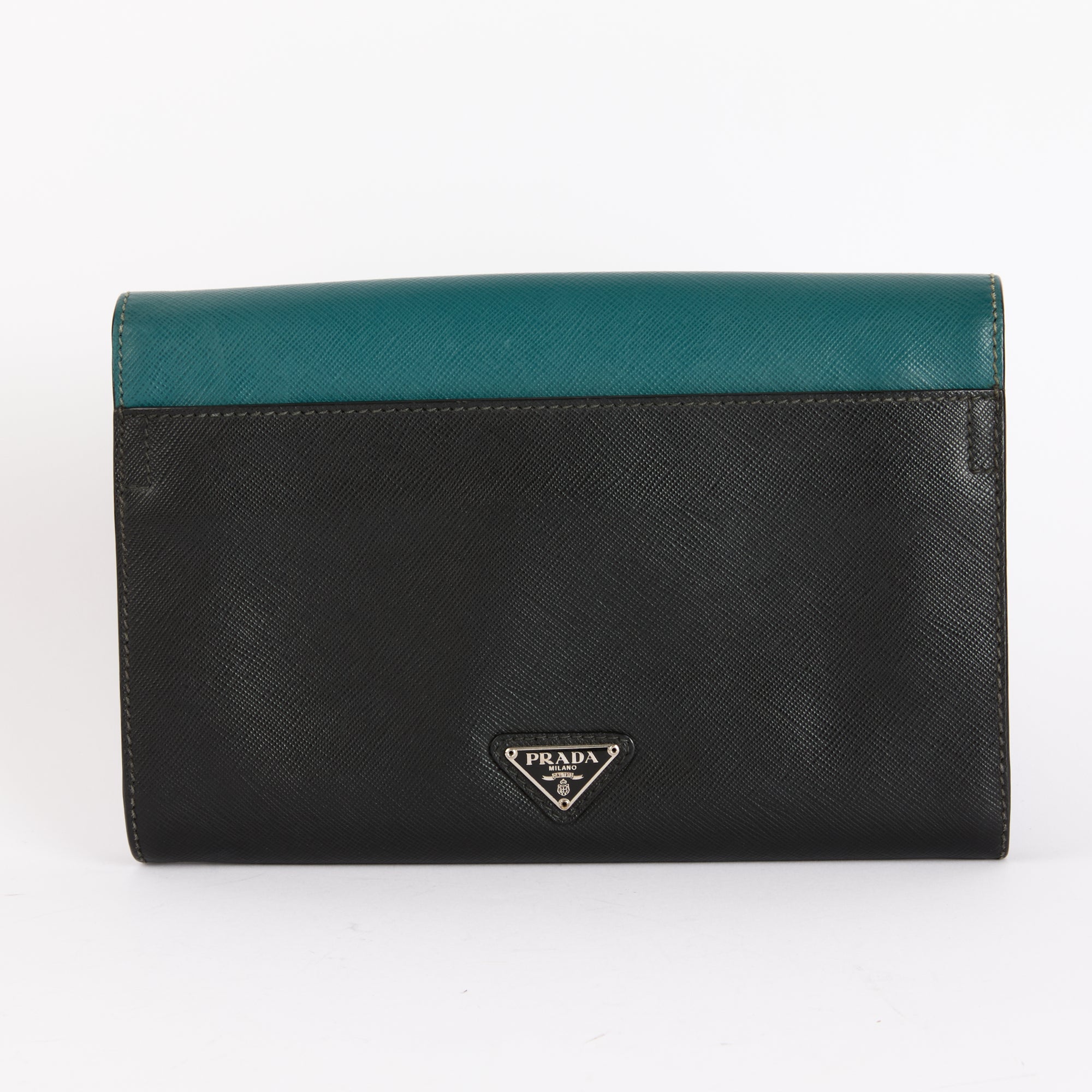 PRADA - Pochette Two Tone cuir Saffiano noir bleu - Clutch Pouch Bag