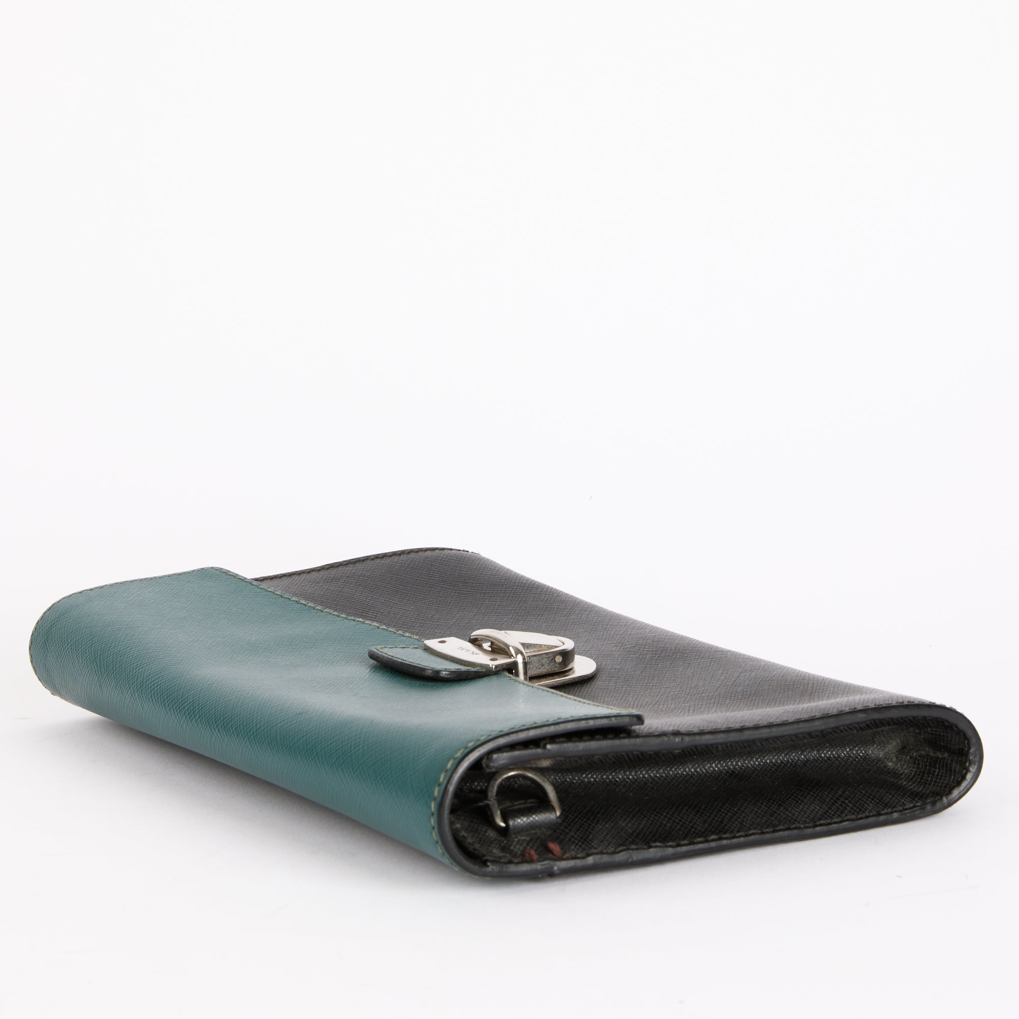 PRADA - Pochette Two Tone cuir Saffiano noir bleu - Clutch Pouch Bag