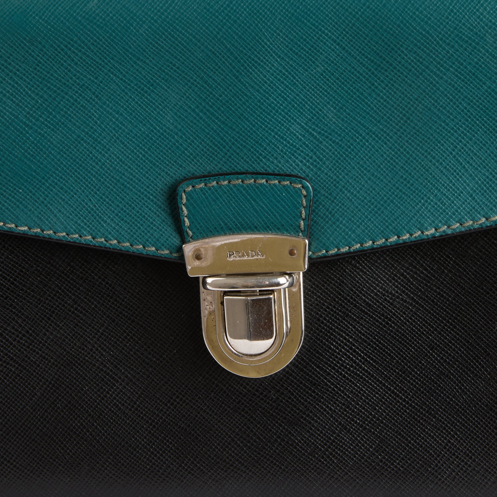 PRADA - Pochette Two Tone cuir Saffiano noir bleu - Clutch Pouch Bag