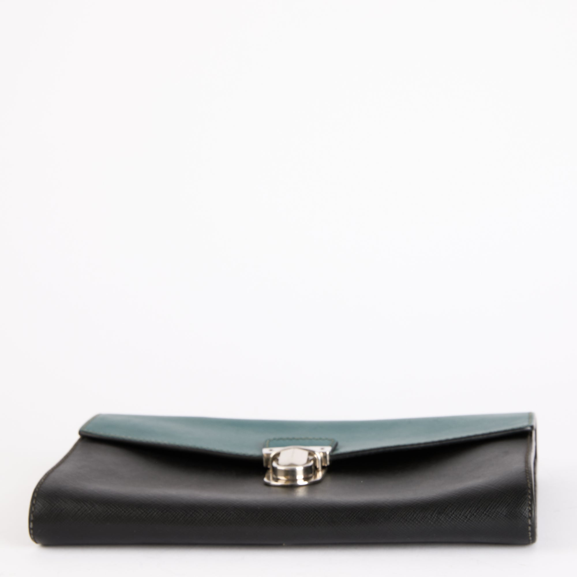 PRADA - Pochette Two Tone cuir Saffiano noir bleu - Clutch Pouch Bag