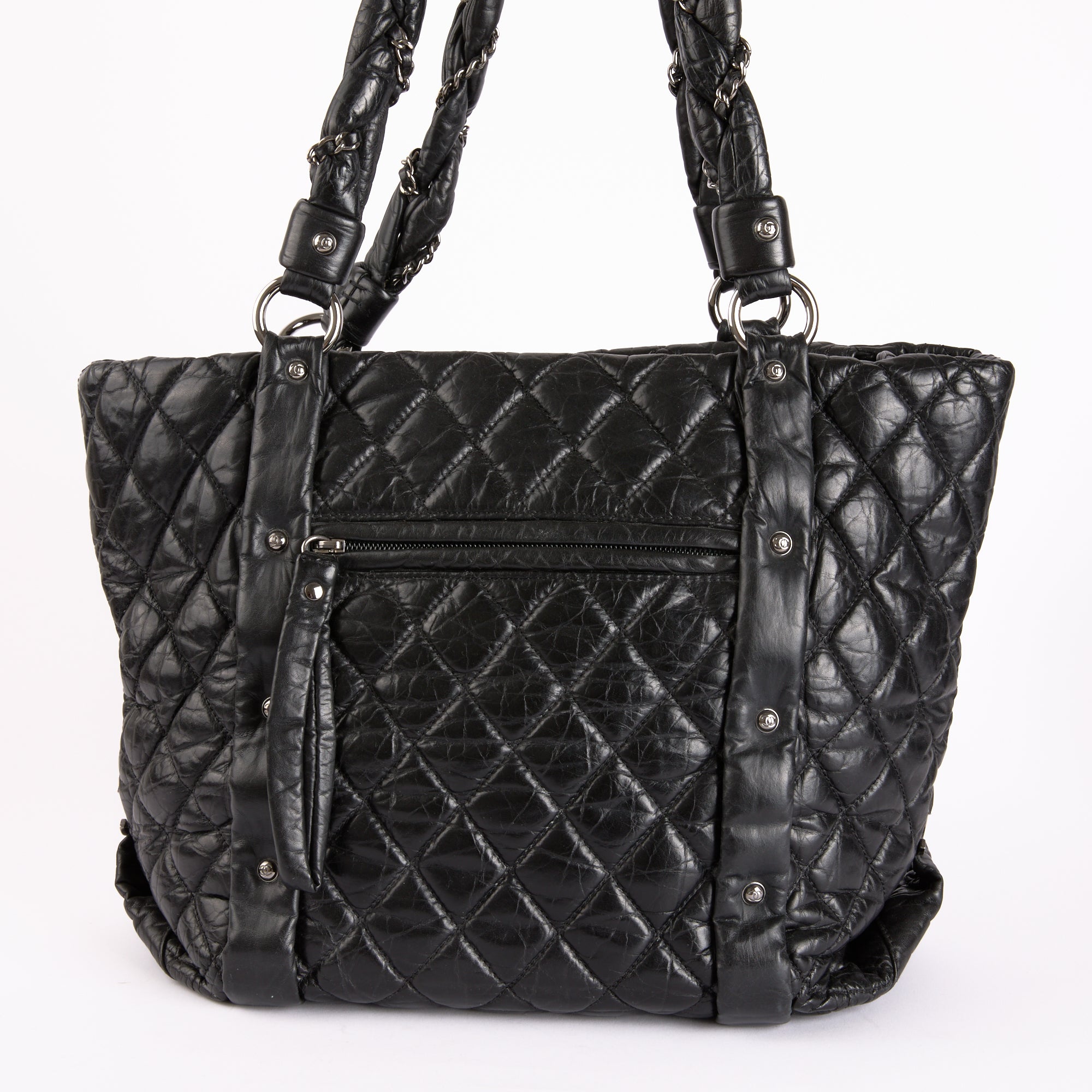 CHANEL - Sac à main Cabas Lady Braid cuir noir vieilli - Hand Bag