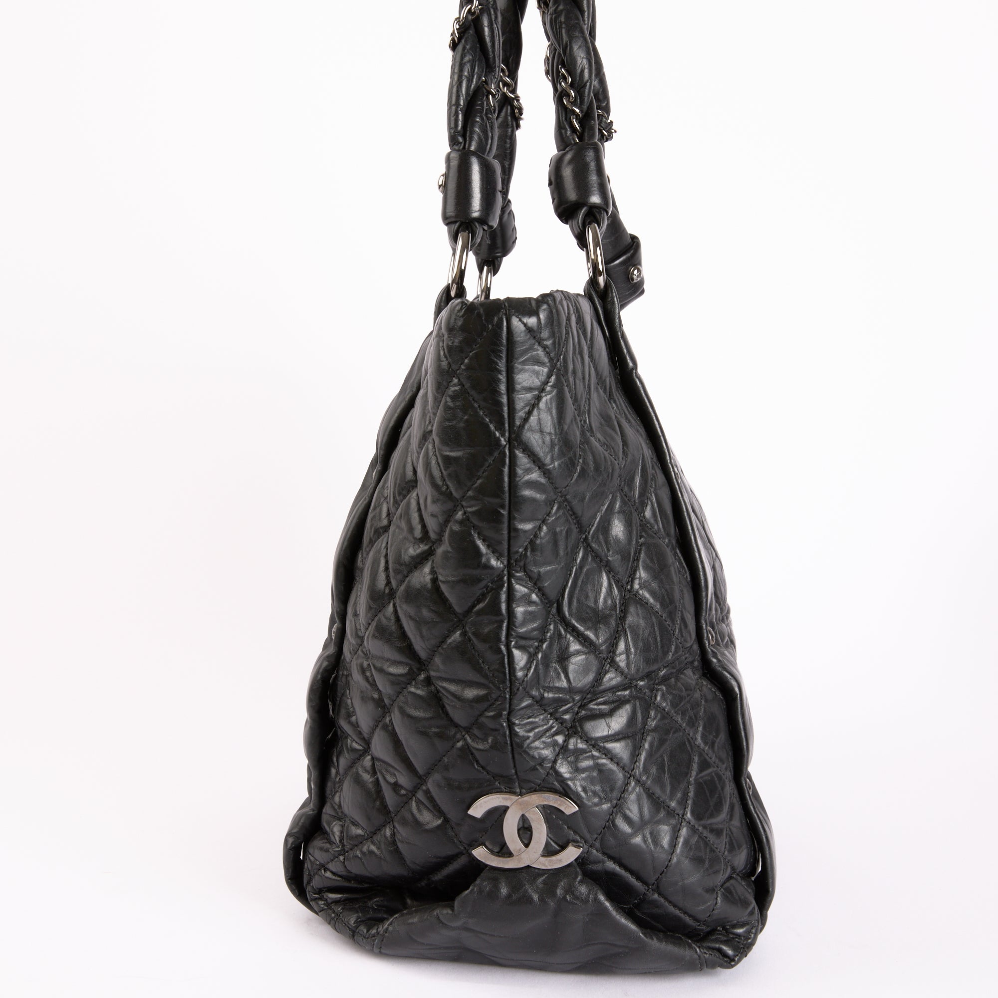 CHANEL - Sac à main Cabas Lady Braid cuir noir vieilli - Hand Bag