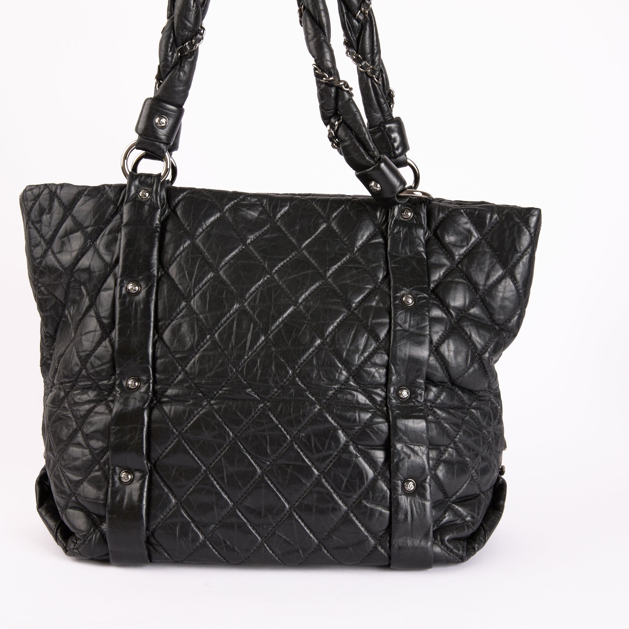 CHANEL - Sac à main Cabas Lady Braid cuir noir vieilli - Hand Bag