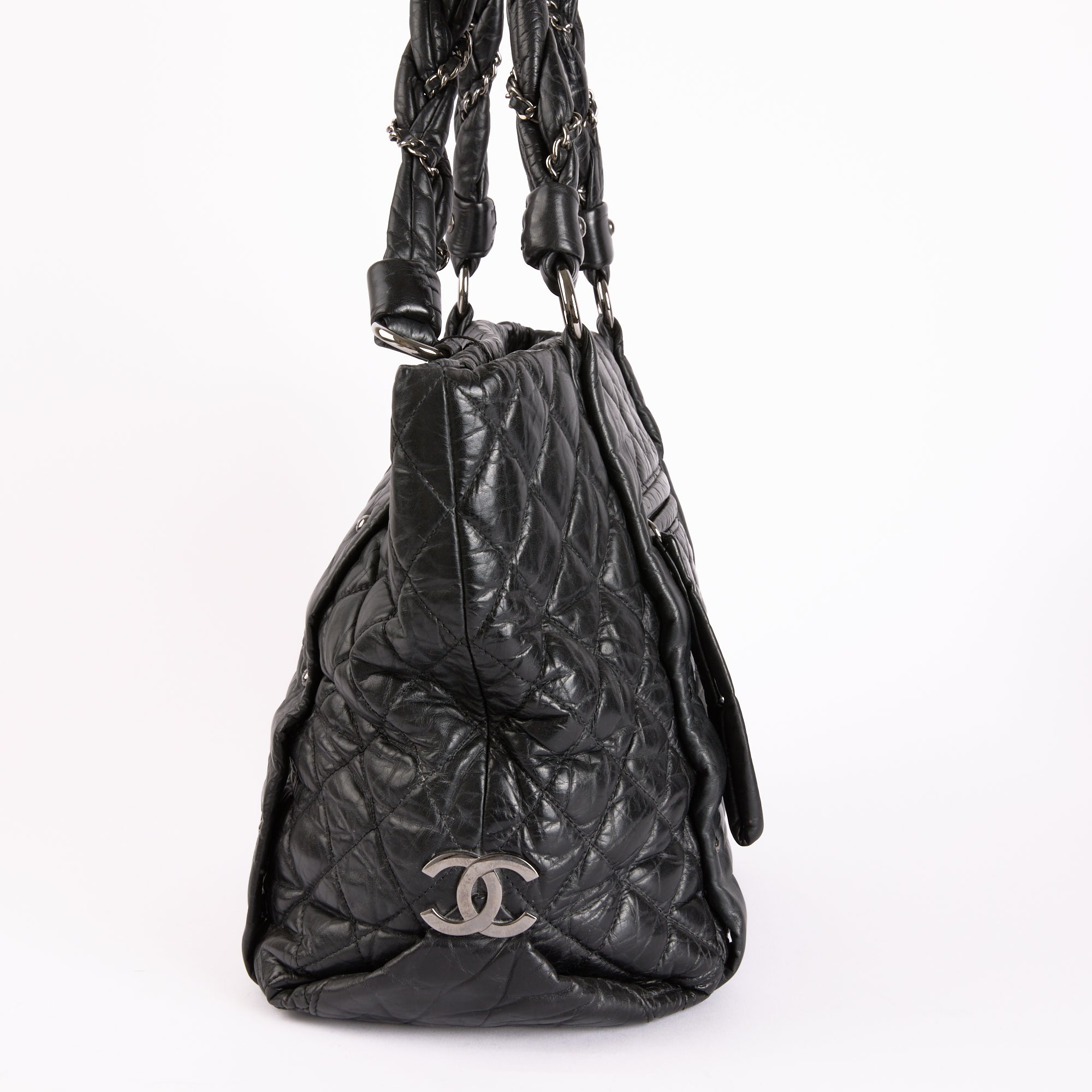 CHANEL - Sac à main Cabas Lady Braid cuir noir vieilli - Hand Bag