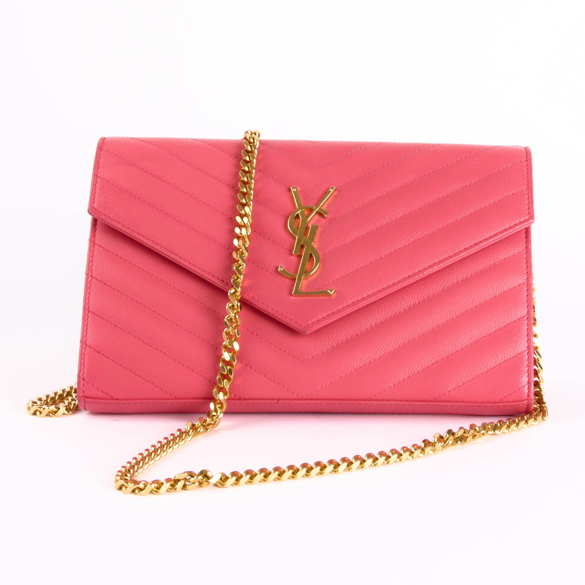 SAINT LAURENT - Sac bandoulière Enveloppe Cassandre cuir rose - Hand Bag