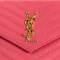 SAINT LAURENT - Sac bandoulière Enveloppe Cassandre cuir rose - Hand Bag