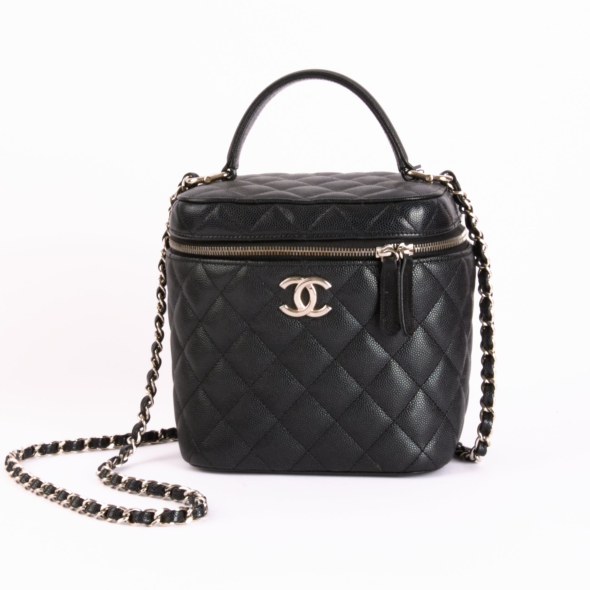 CHANEL - Sac bandoulière Vanity CC cuir caviar noir - Hand Bag