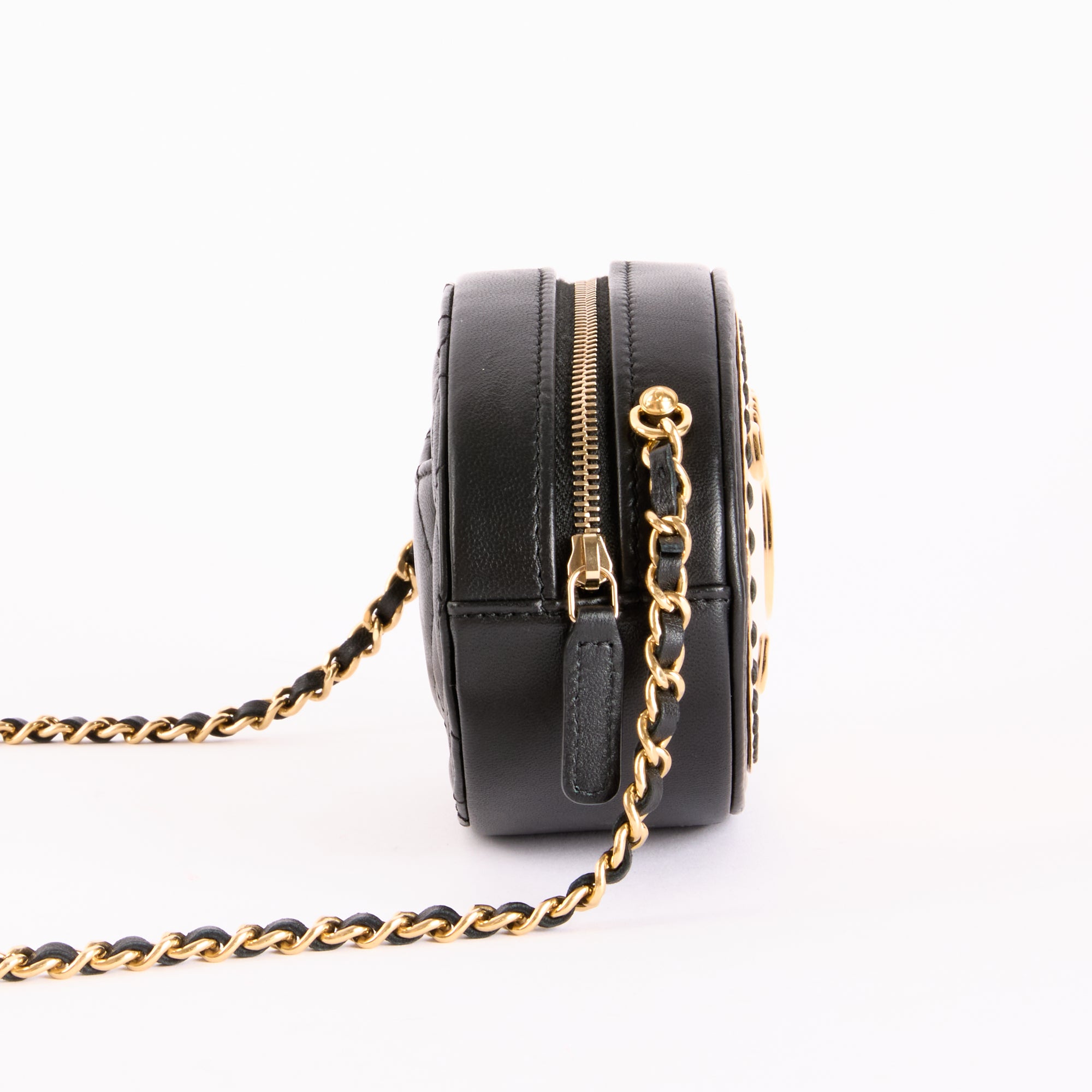 CHANEL - Sac bandoulière Coco Mark plaque doré cuir noir - Hand bag