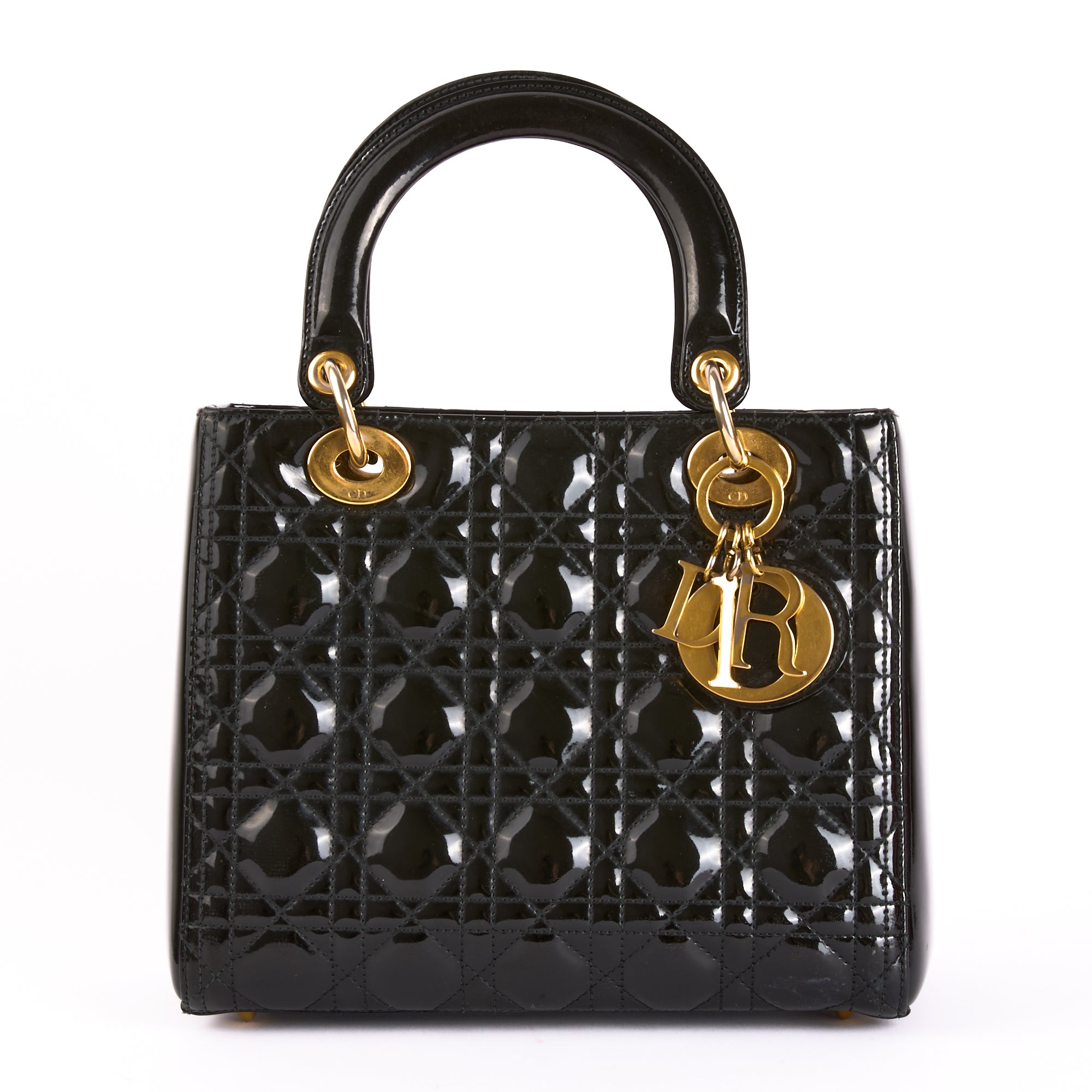 DIOR - Sac à main Lady Medium cuir vernis Noir - Hand Bag