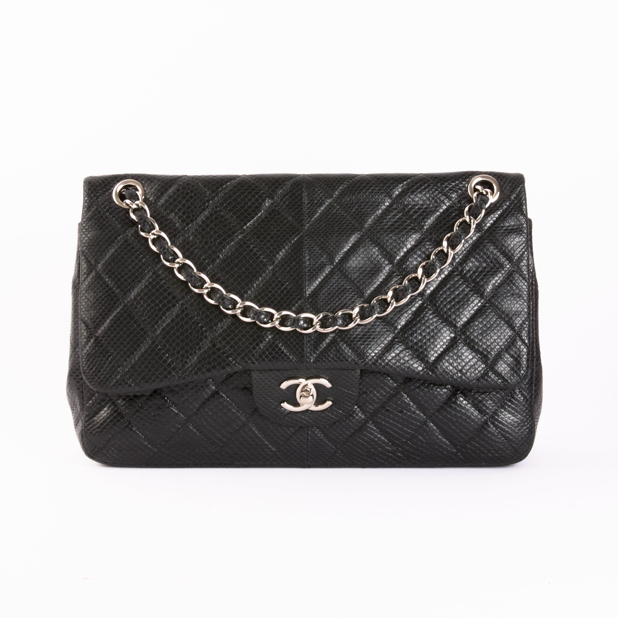 CHANEL - Sac bandoulière Jumbo cuir serpent noir - Hand bag