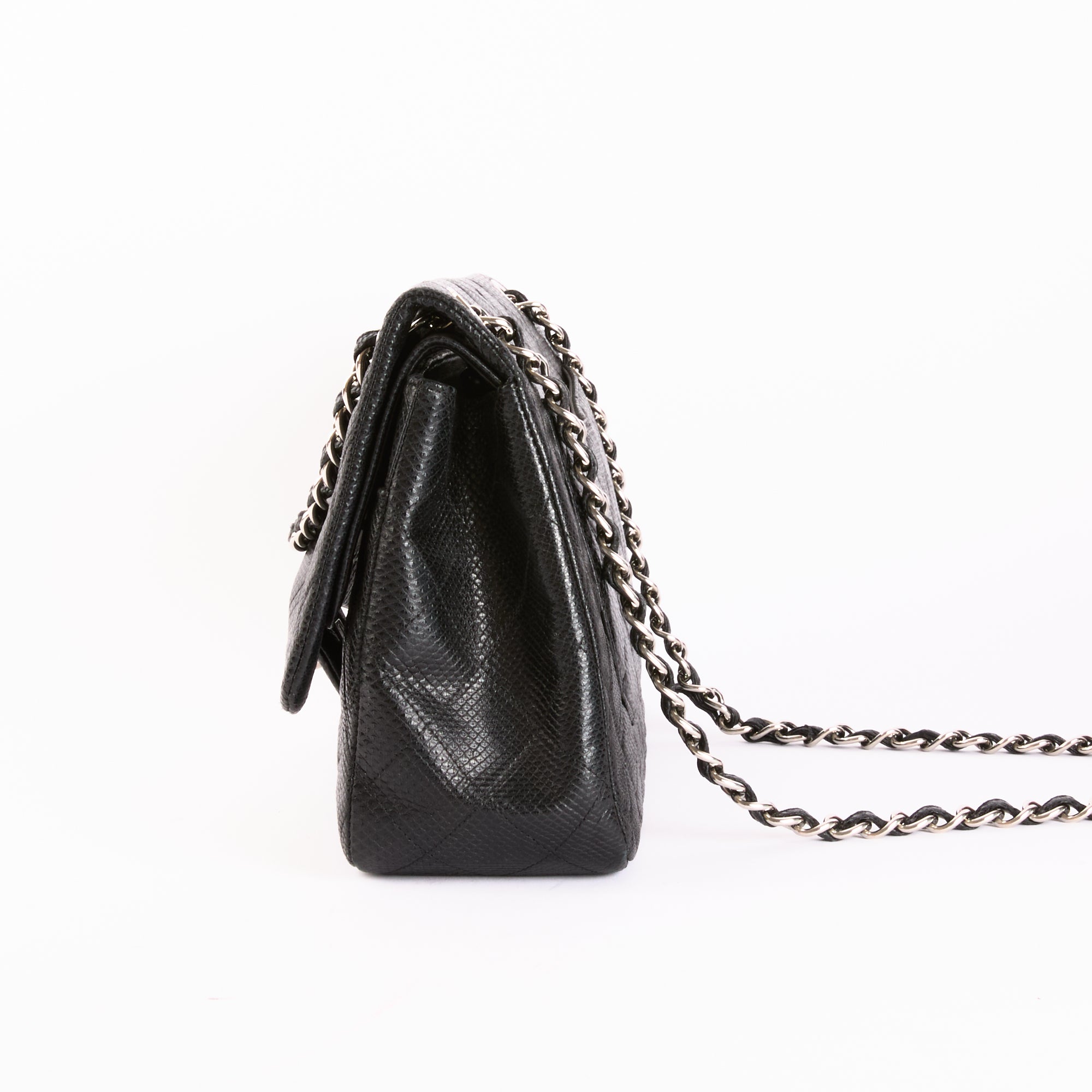 CHANEL - Sac bandoulière Jumbo cuir serpent noir - Hand bag