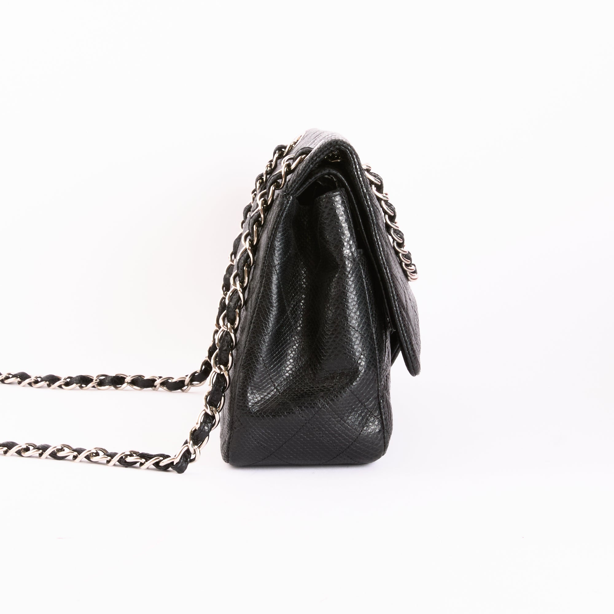 CHANEL - Sac bandoulière Jumbo cuir serpent noir - Hand bag