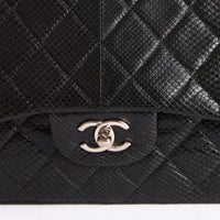 CHANEL - Sac bandoulière Jumbo cuir serpent noir - Hand bag