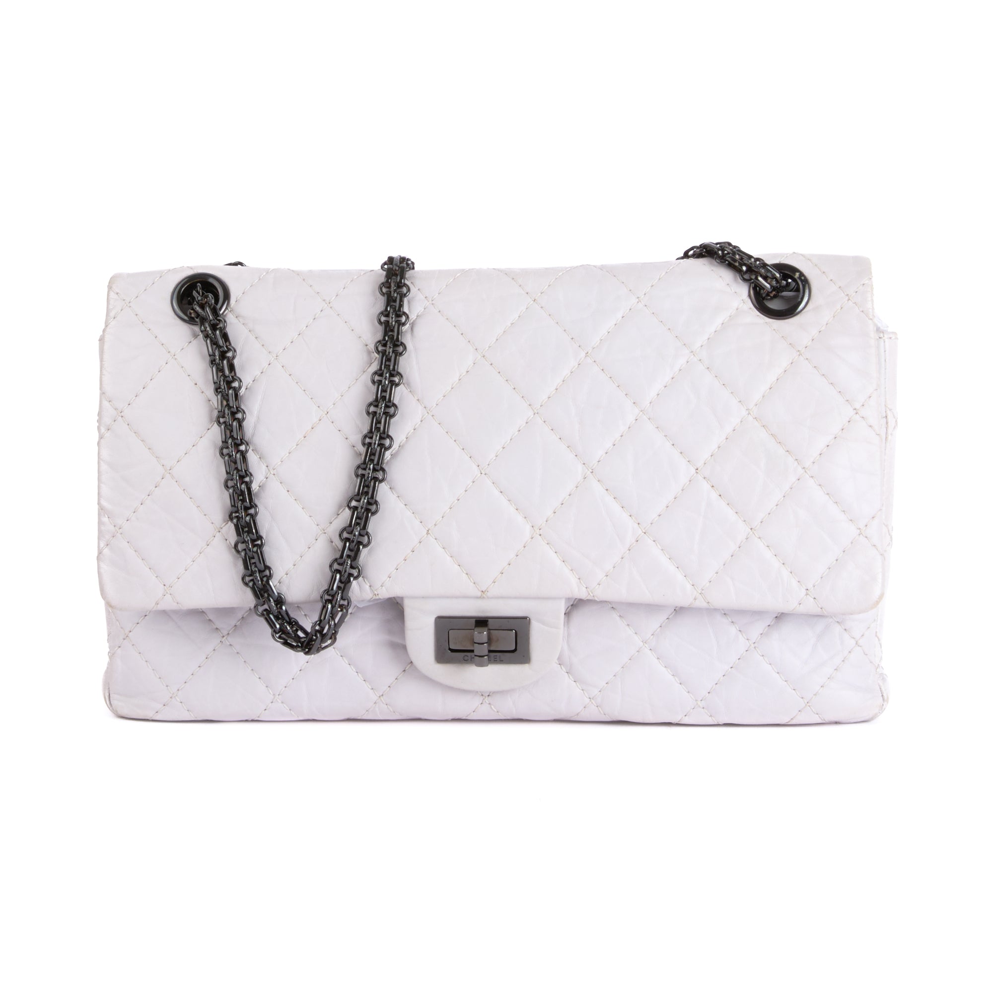 CHANEL - Sac à main 2.55 en Cuir Matelassé Blanc - Hand bag